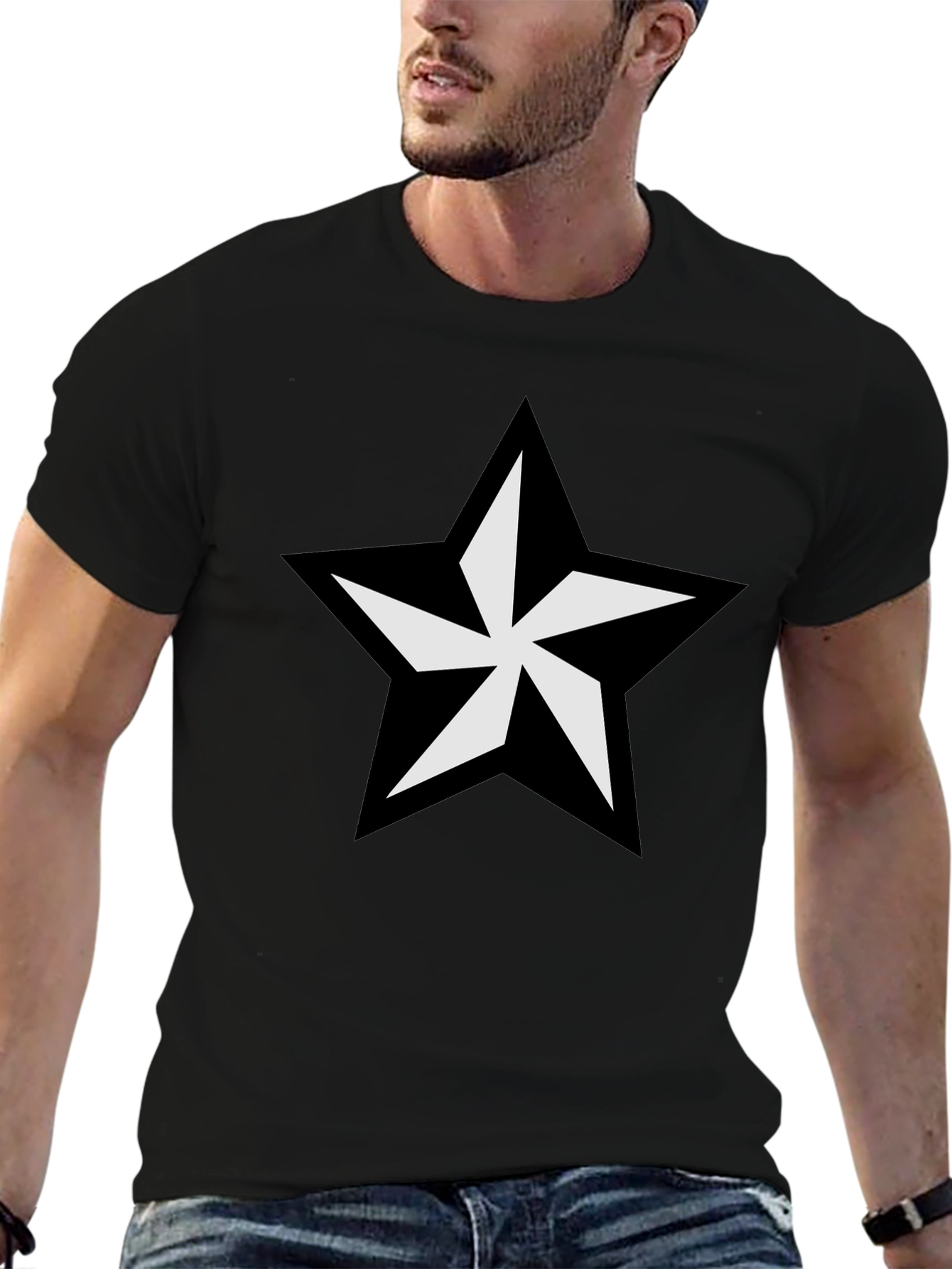 Black T-Shirt with Bold Star Graphic
