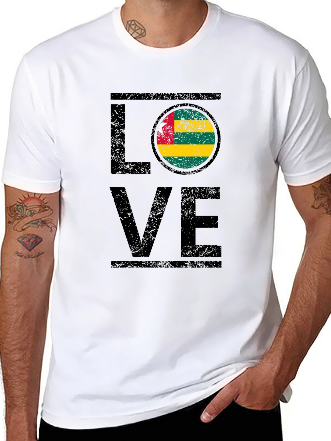 Togo Flag LOVE Graphic Black T-Shirt