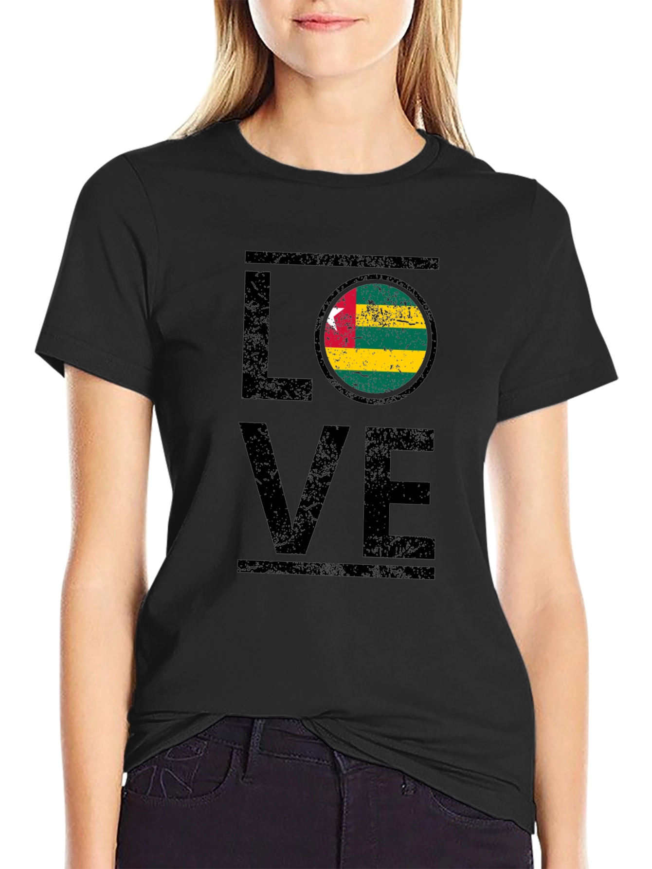 Togo Flag LOVE Graphic Black T-Shirt