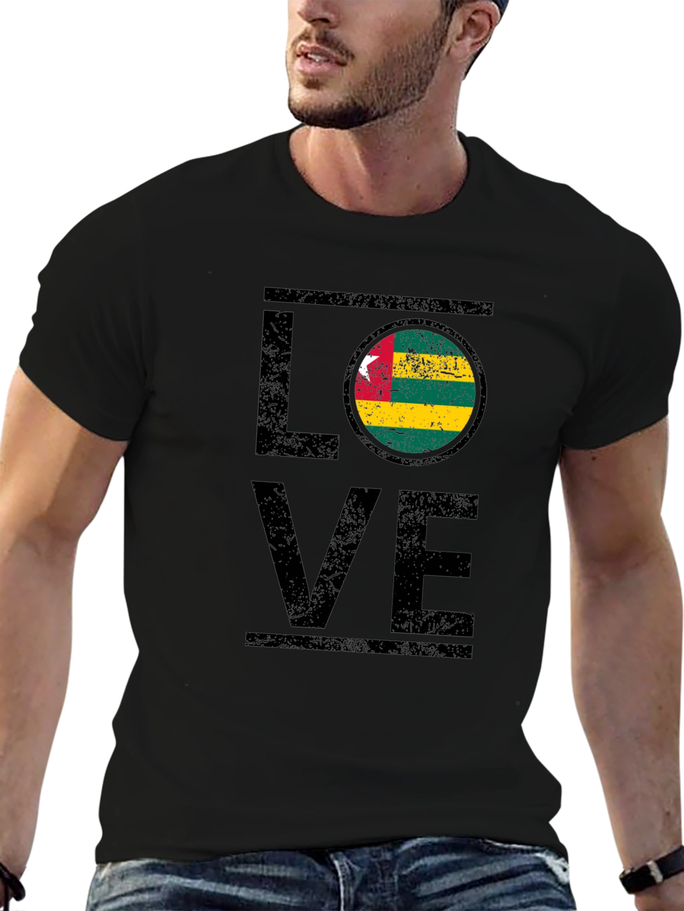 Togo Flag LOVE Graphic Black T-Shirt