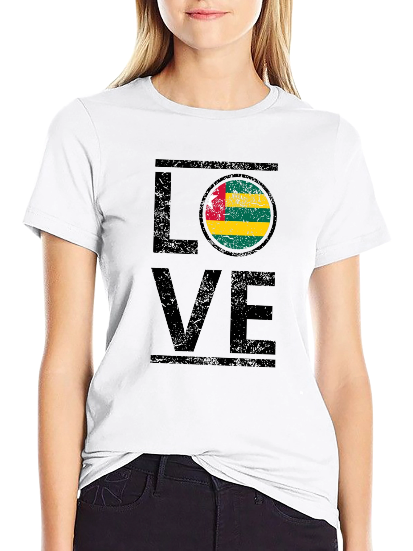 Togo Flag LOVE Graphic Black T-Shirt