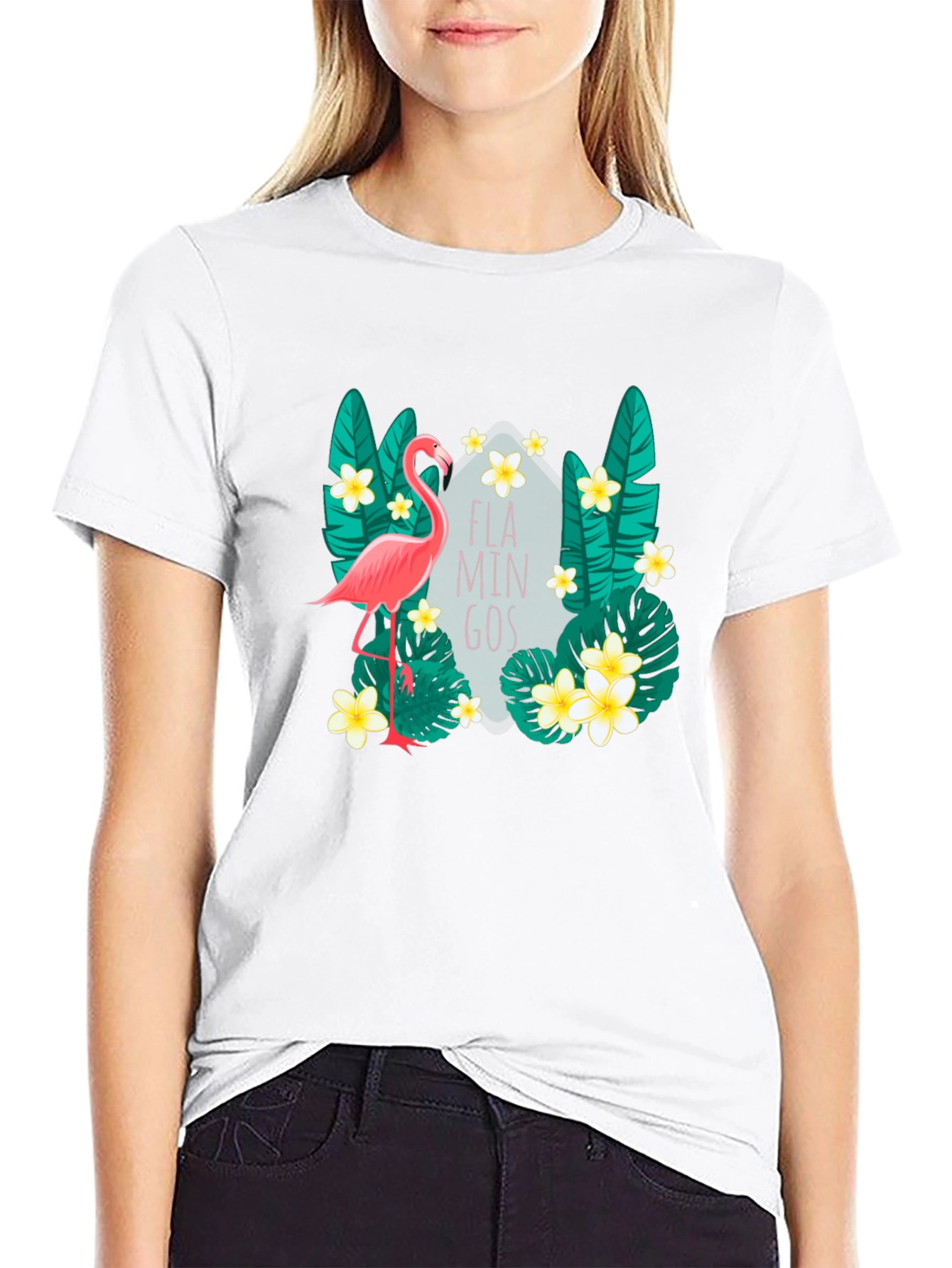 Tropical Flamingo Graphic Tee - Black