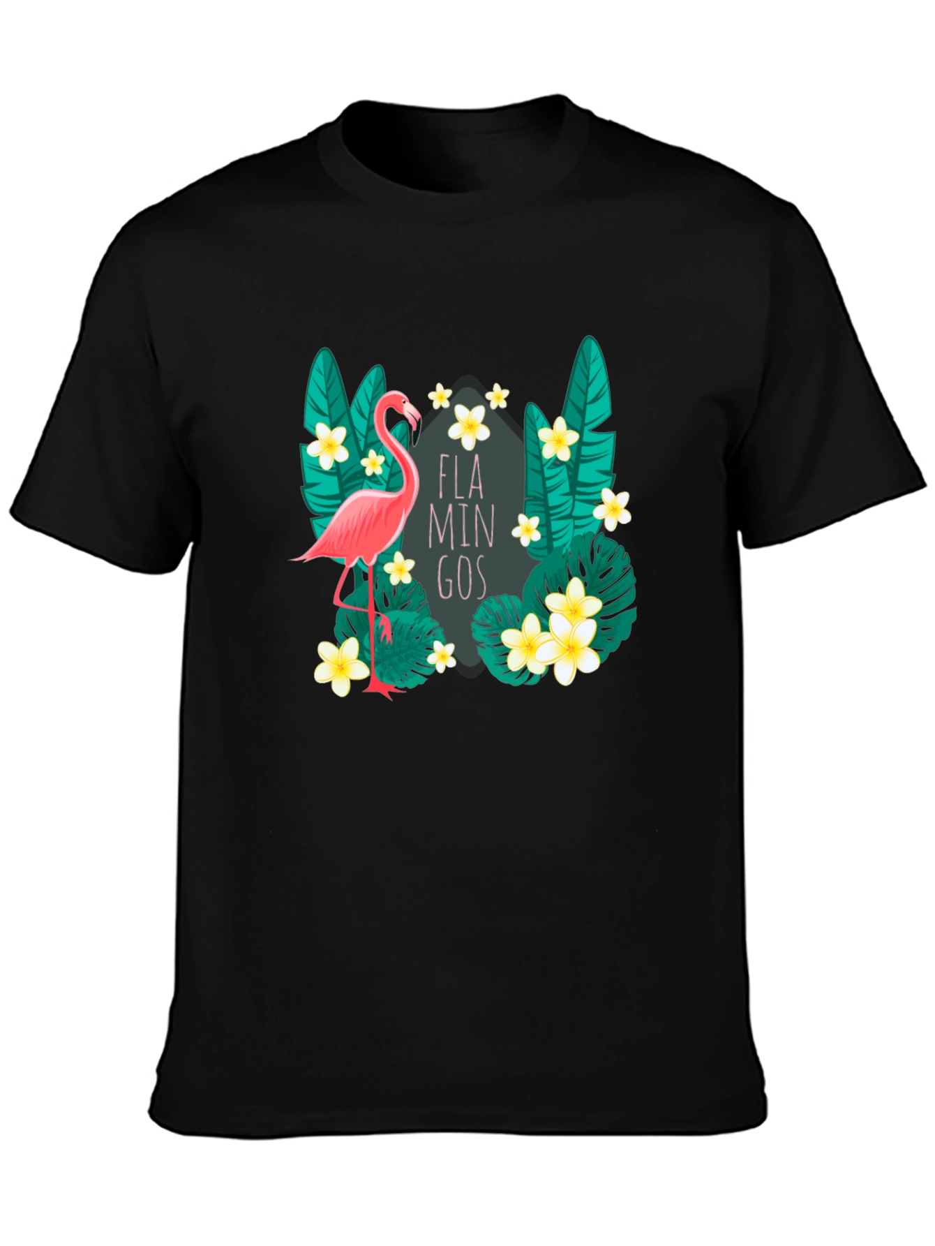 Tropical Flamingo Graphic Tee - Black