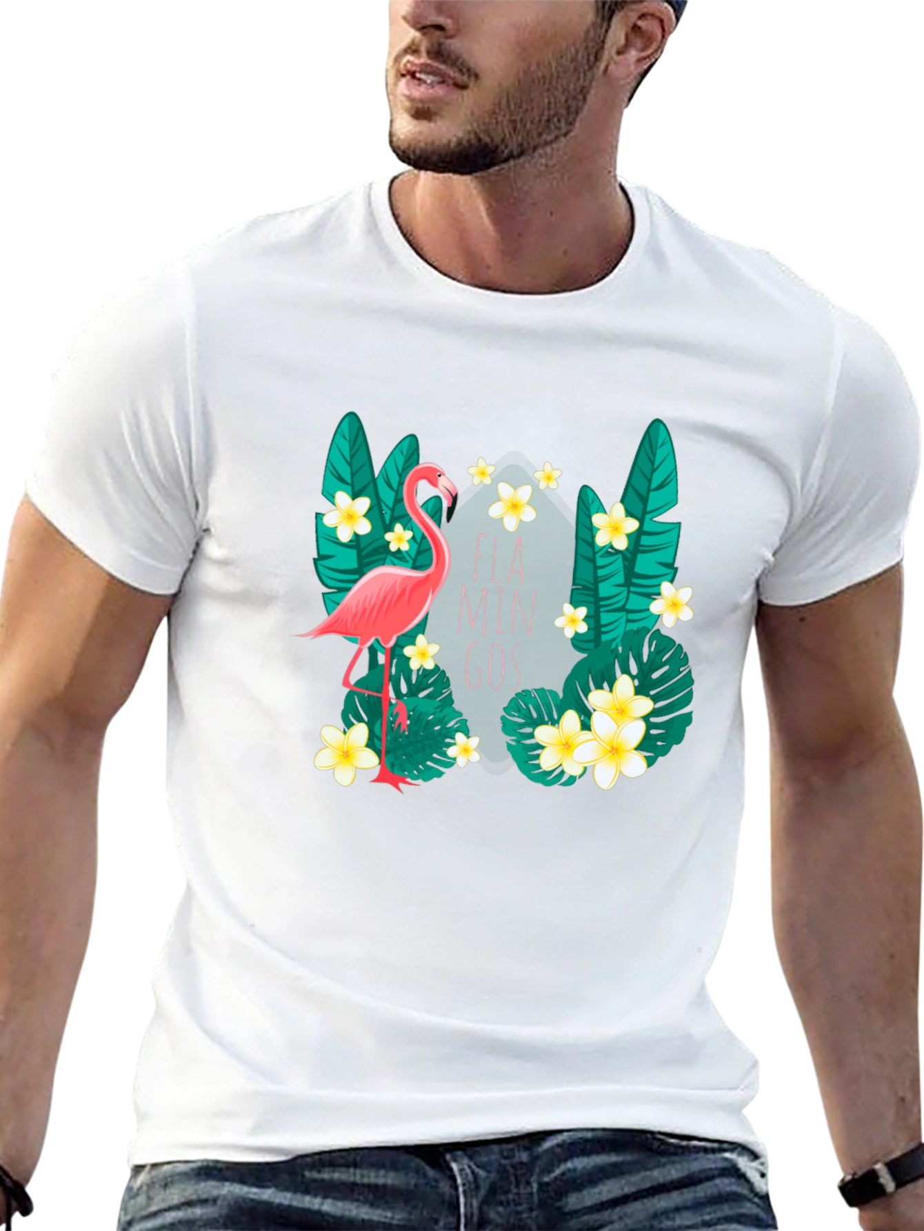 Tropical Flamingo Graphic Tee - Black