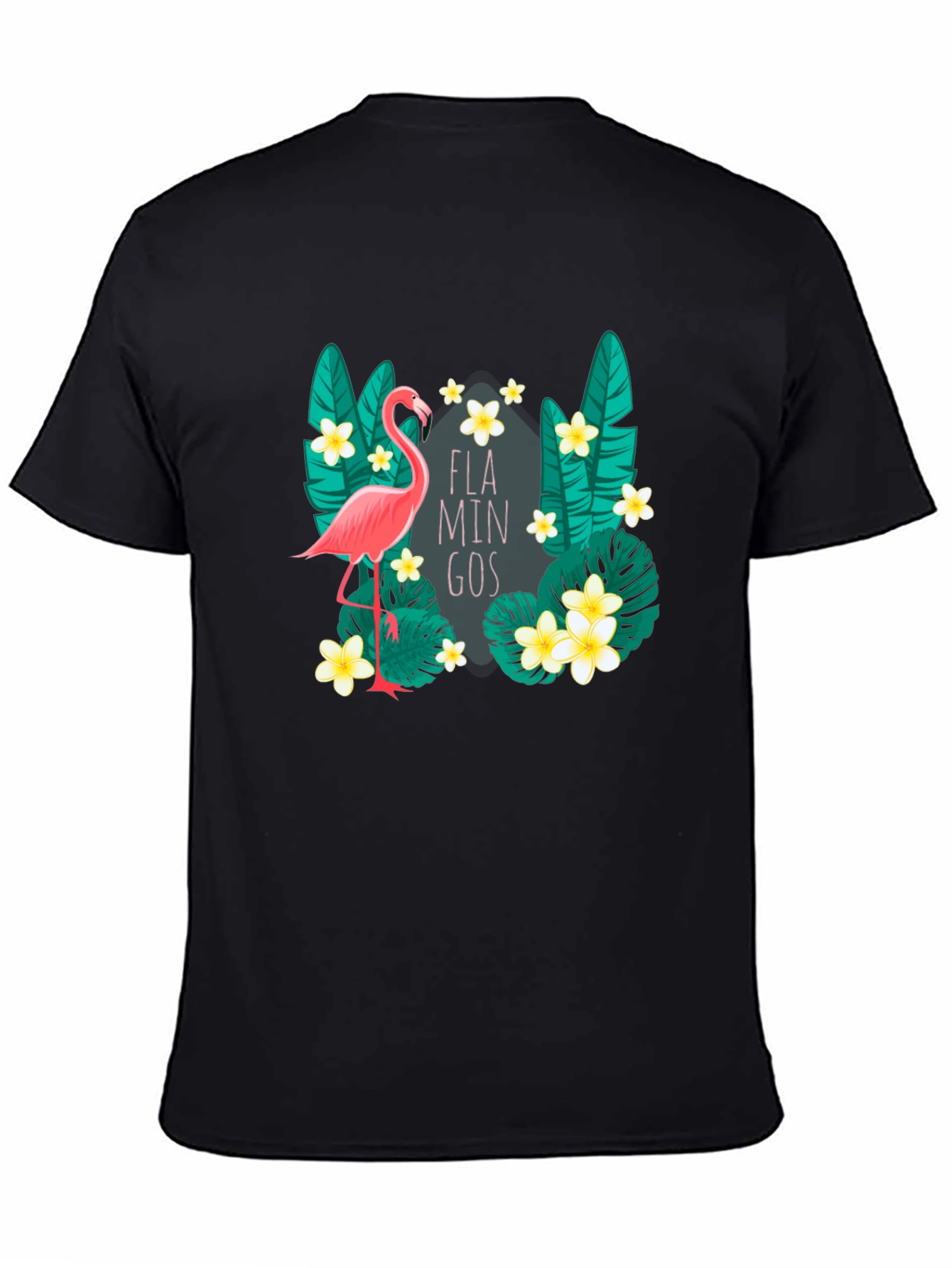 Tropical Flamingo Graphic Tee - Black