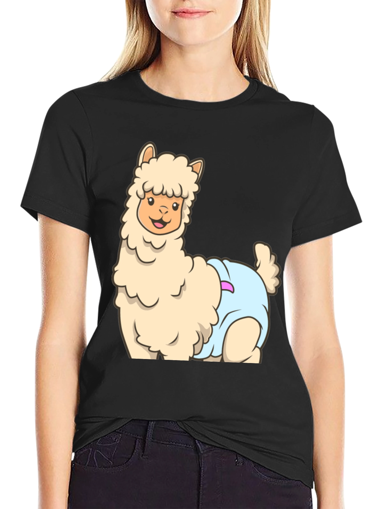 Llama in Diaper Graphic T-Shirt
