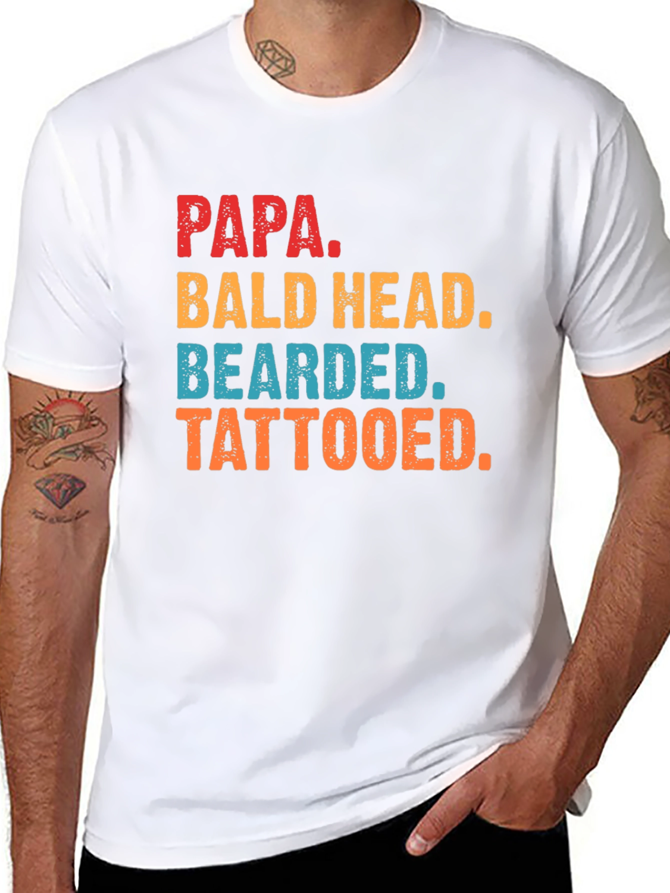 Papa Bald Head Bearded Tattooed T-Shirt