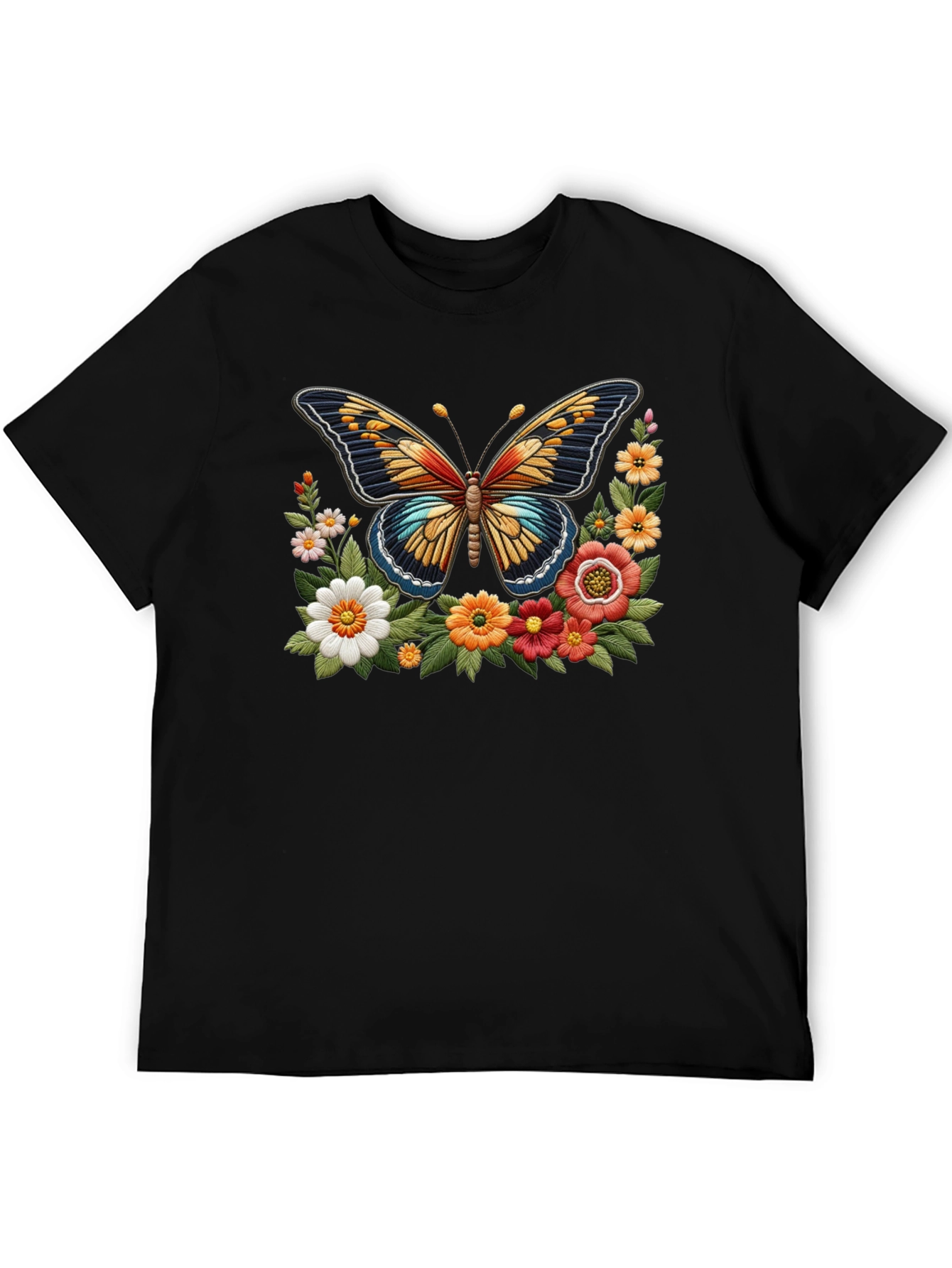 Butterfly Floral Graphic Print Black T-Shirt