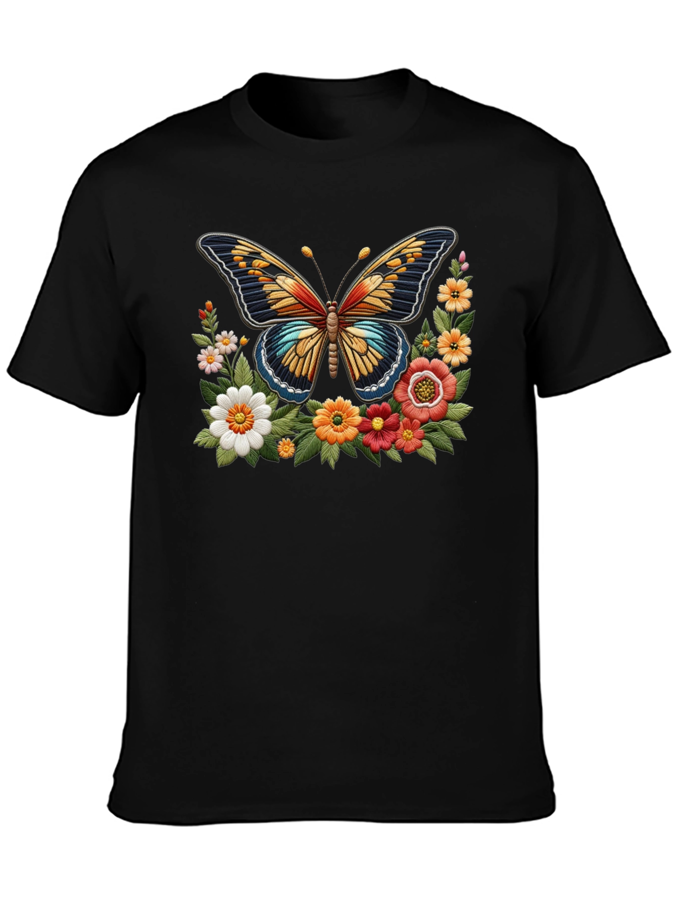 Butterfly Floral Graphic Print Black T-Shirt