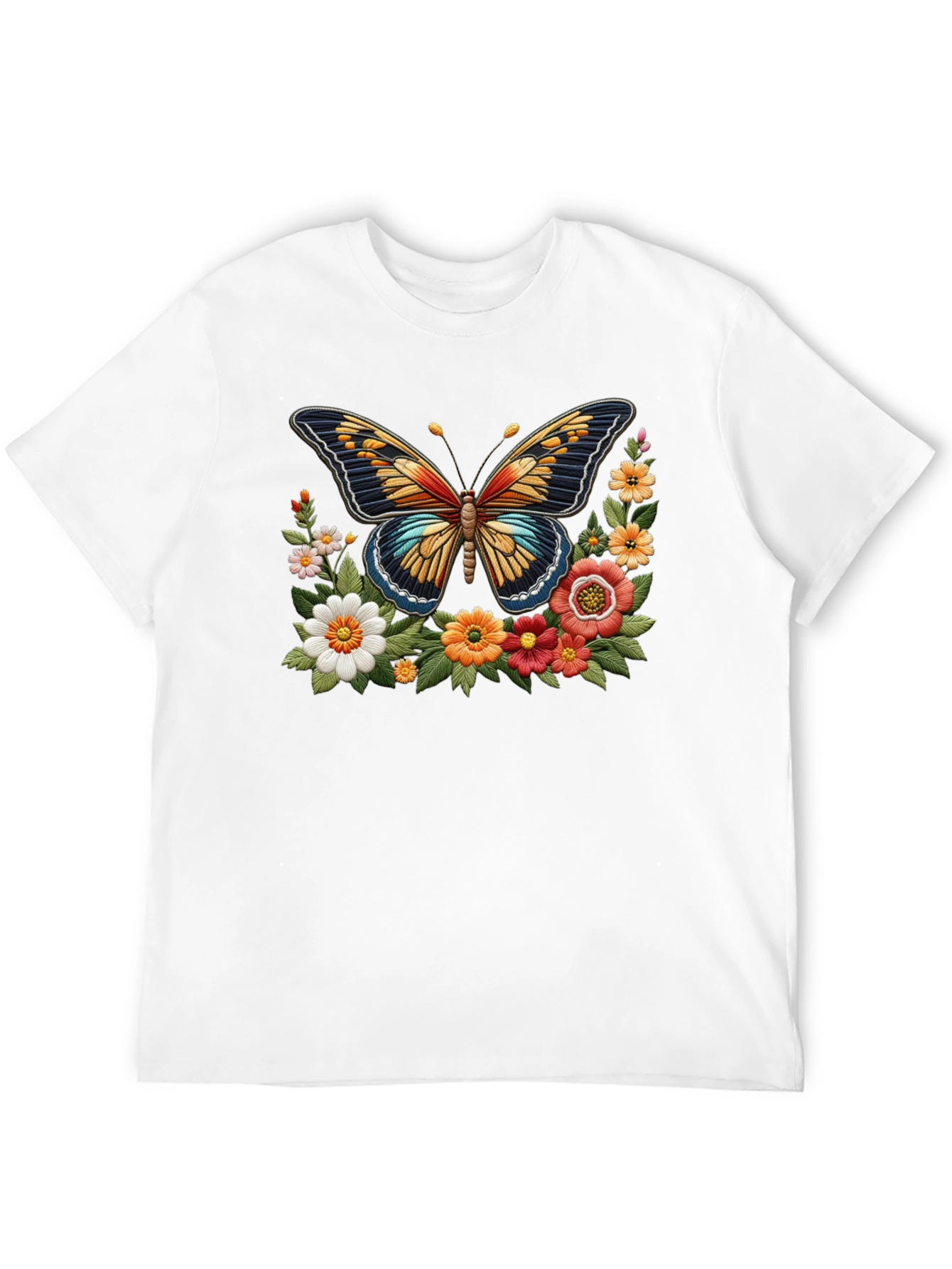 Butterfly Floral Graphic Print Black T-Shirt