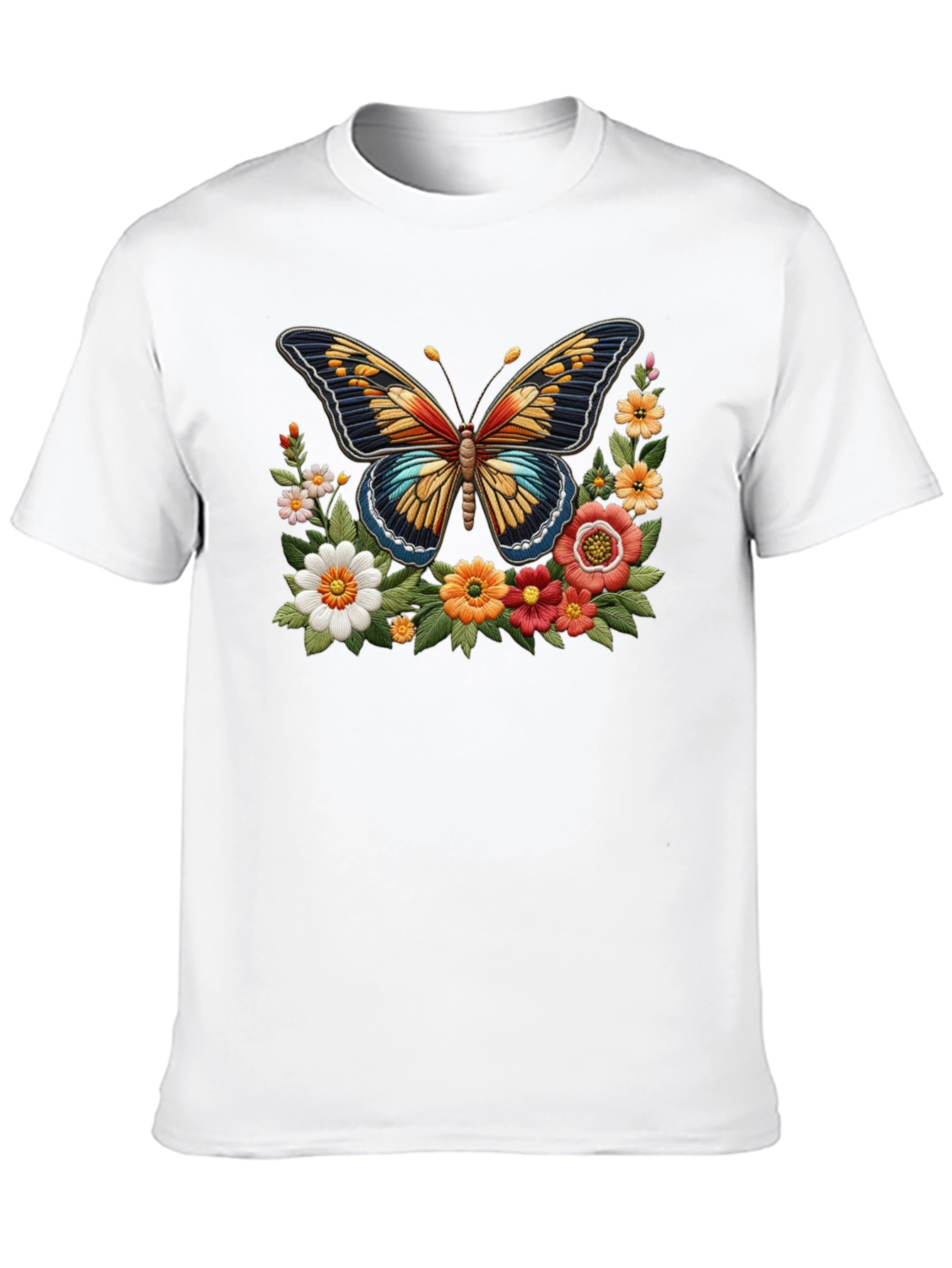 Butterfly Floral Graphic Print Black T-Shirt