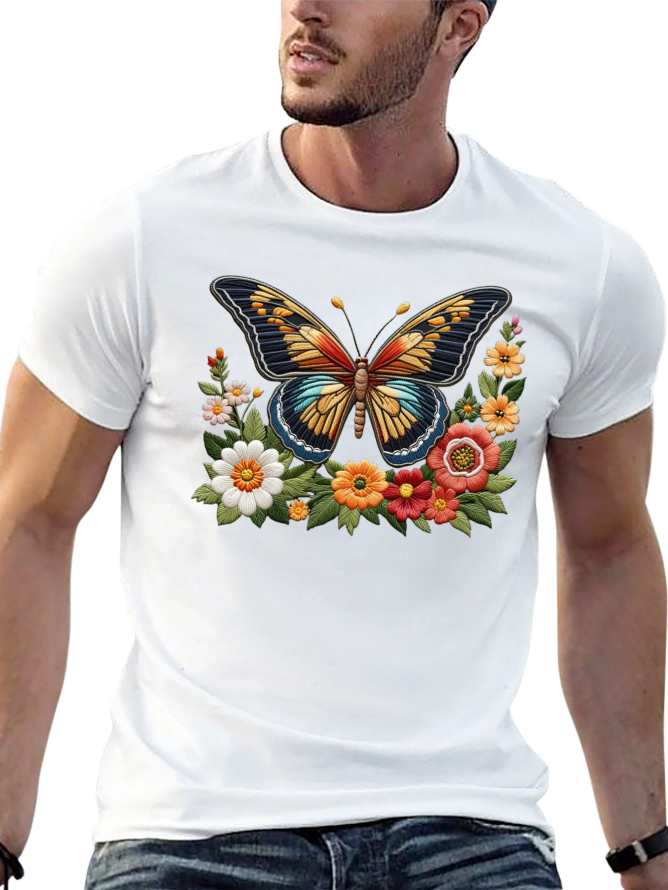 Butterfly Floral Graphic Print Black T-Shirt