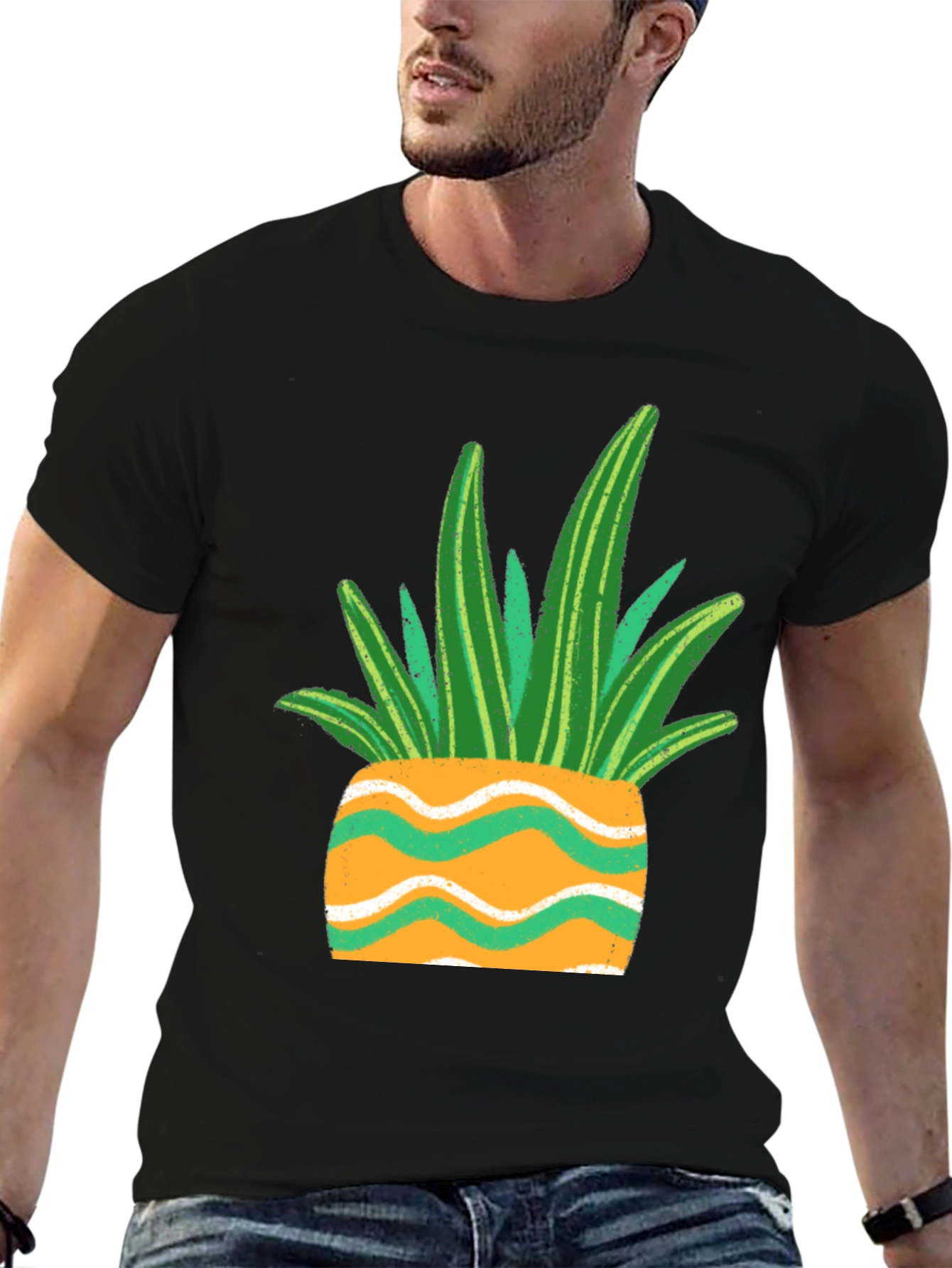 Unique Plant Pot Graphic Tee - Black