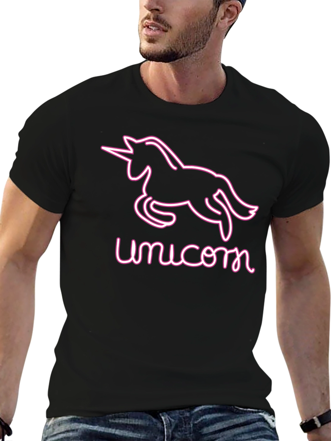 Unicorn Neon Graphic Tee - Black