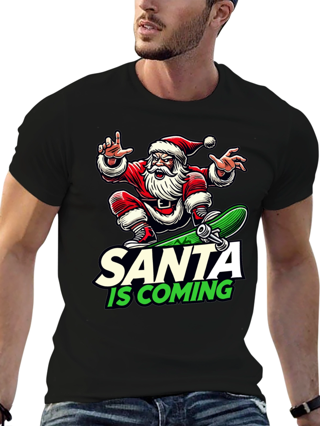 Skateboarding Santa T-Shirt - Holiday Cool