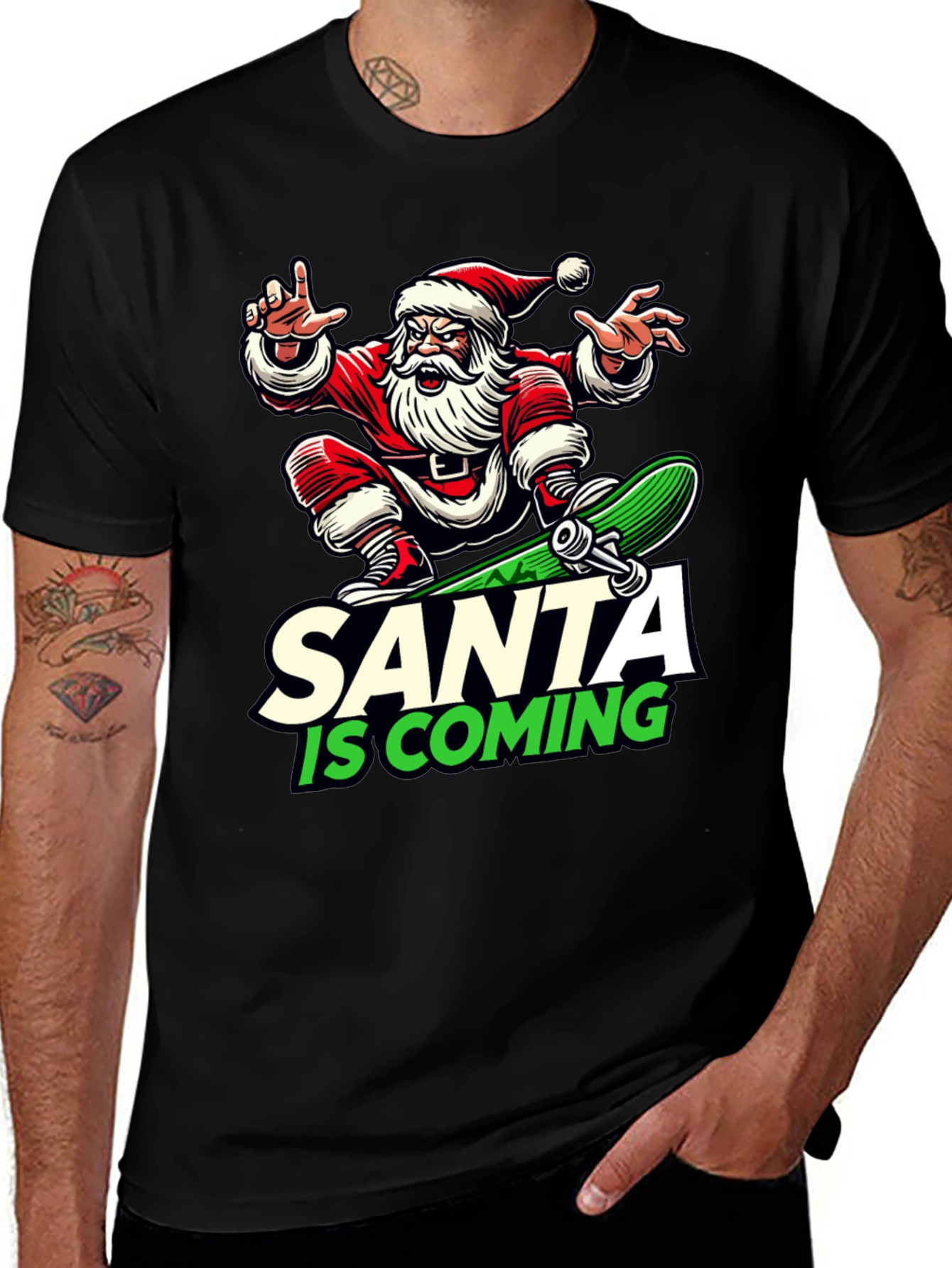 Skateboarding Santa T-Shirt - Holiday Cool