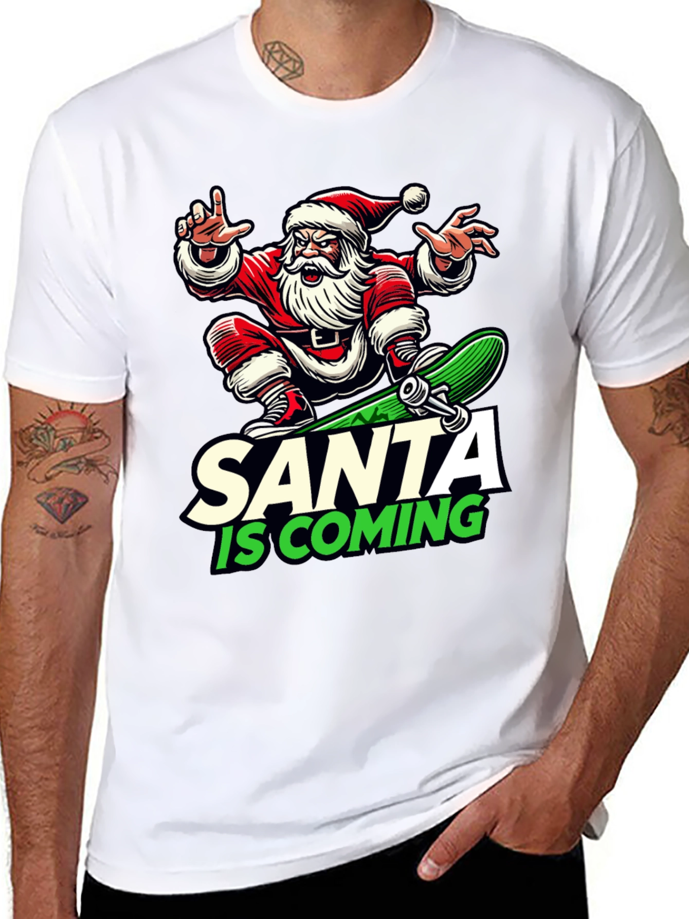 Skateboarding Santa T-Shirt - Holiday Cool