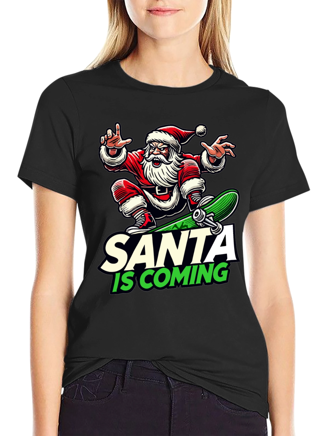 Skateboarding Santa T-Shirt - Holiday Cool