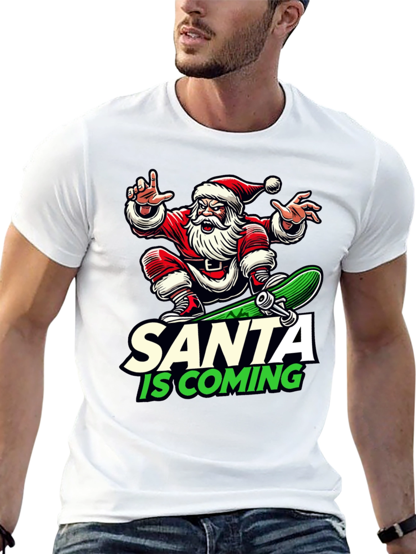 Skateboarding Santa T-Shirt - Holiday Cool