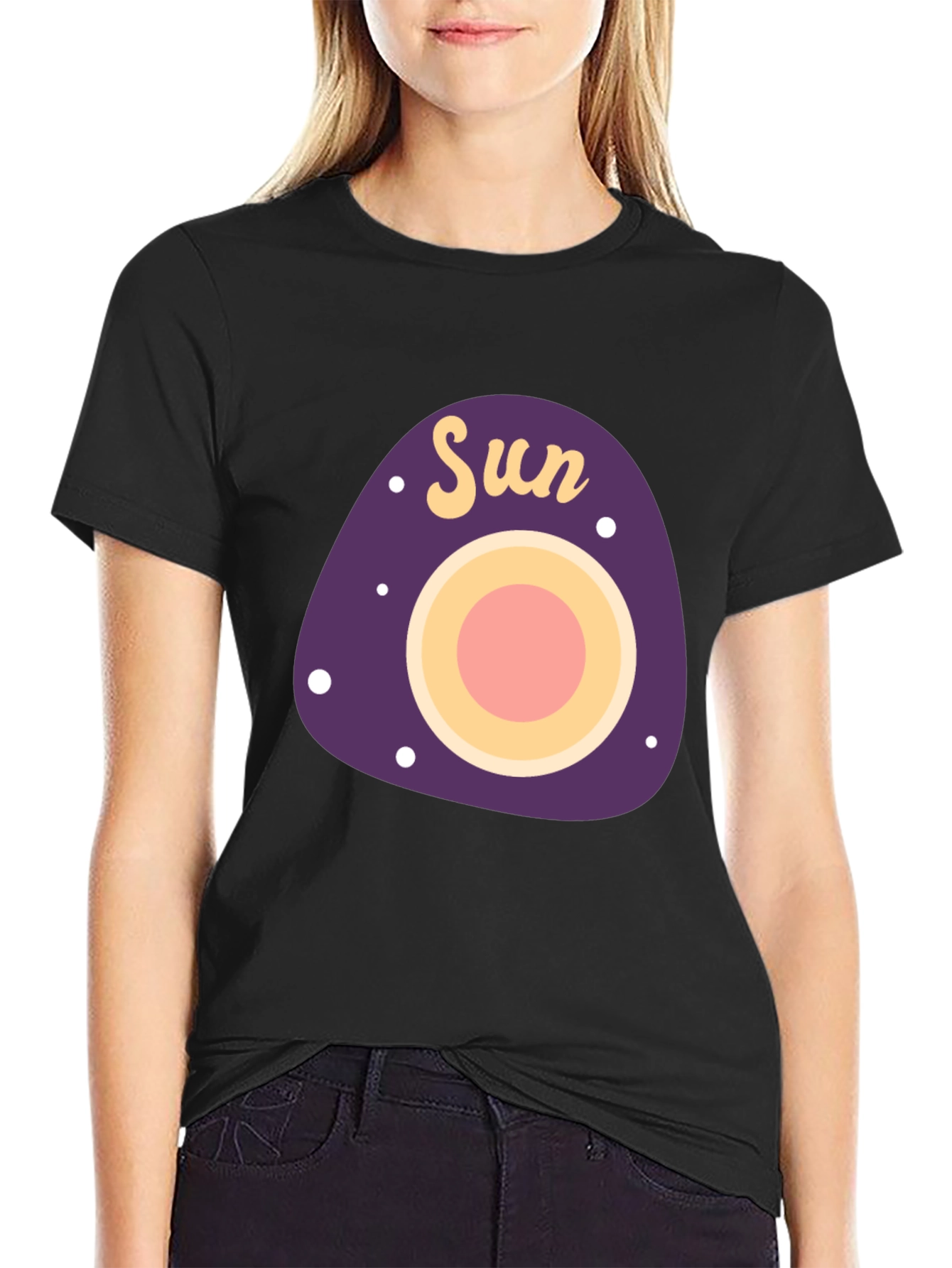 Retro Sun Graphic Tee - Black Cotton Casual Shirt
