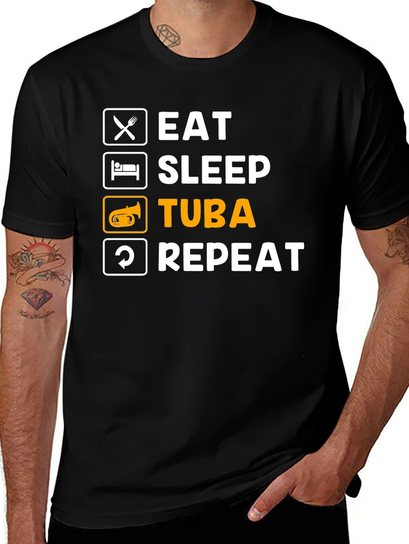 Eat Sleep Tuba Repeat Black T-Shirt