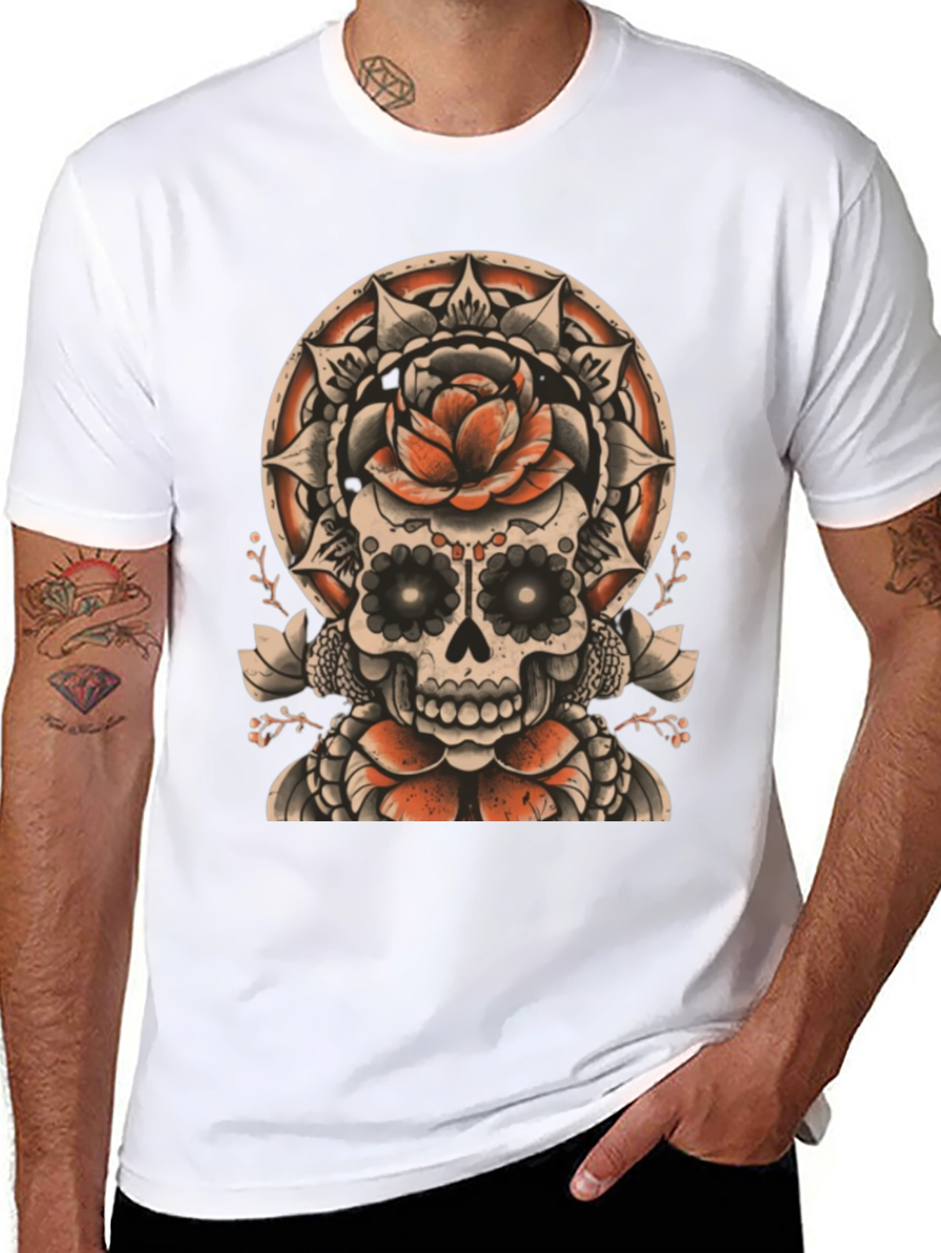 Skull & Rose Tattoo Style Graphic Tee