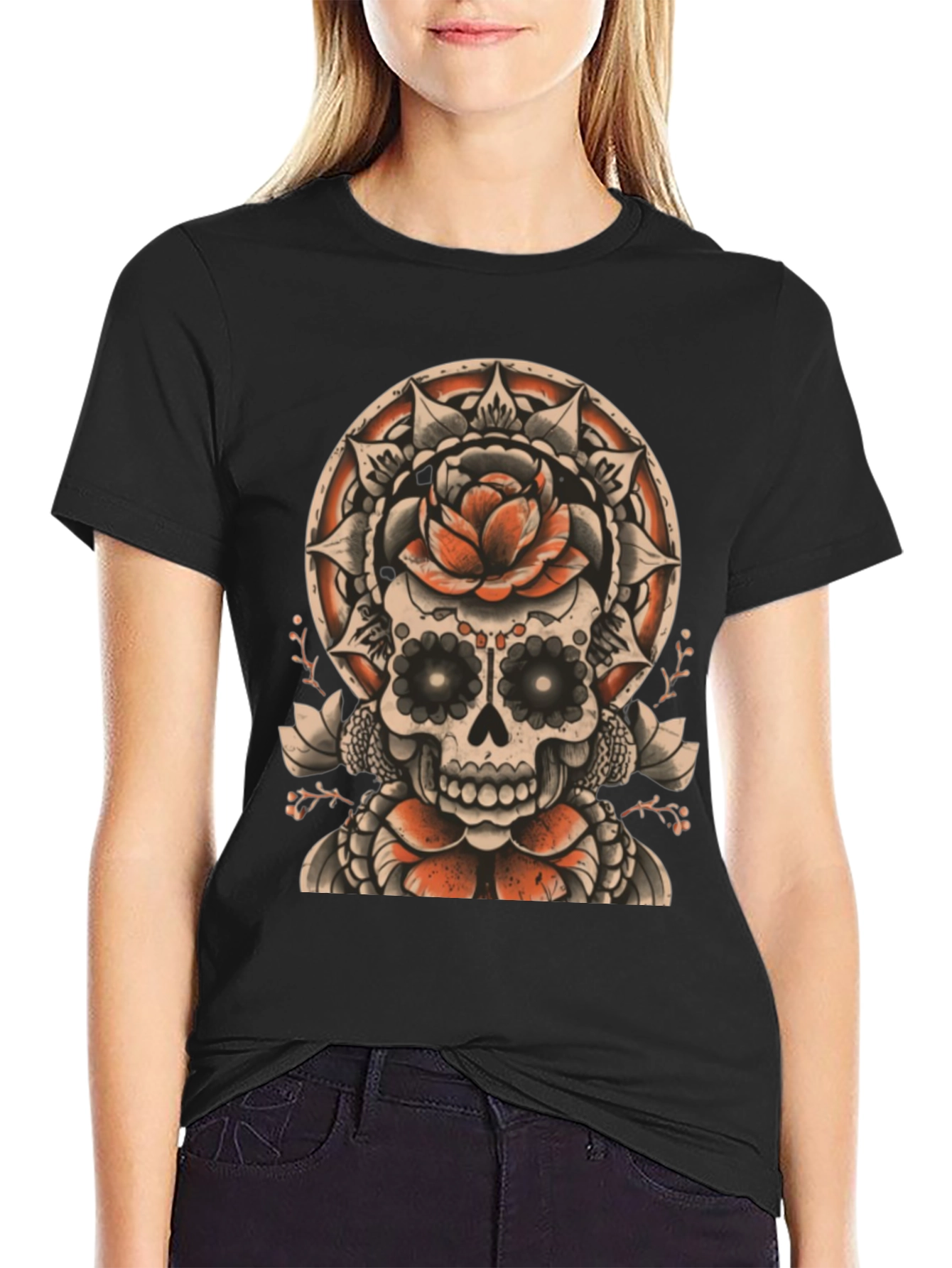 Skull & Rose Tattoo Style Graphic Tee