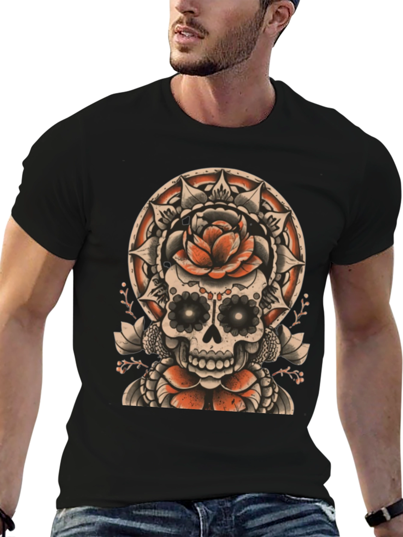 Skull & Rose Tattoo Style Graphic Tee