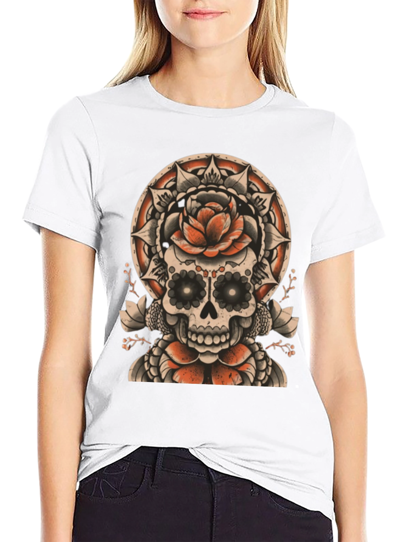 Skull & Rose Tattoo Style Graphic Tee