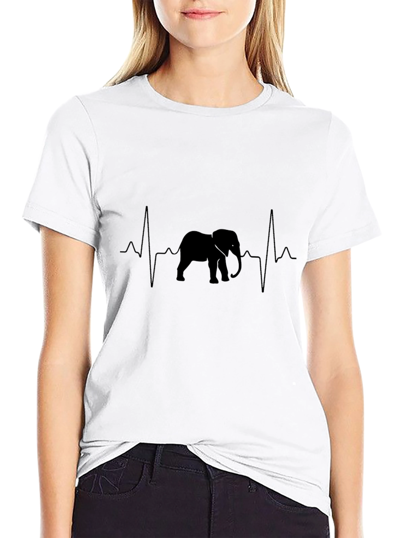 Elephant Heartbeat Graphic Black T-Shirt