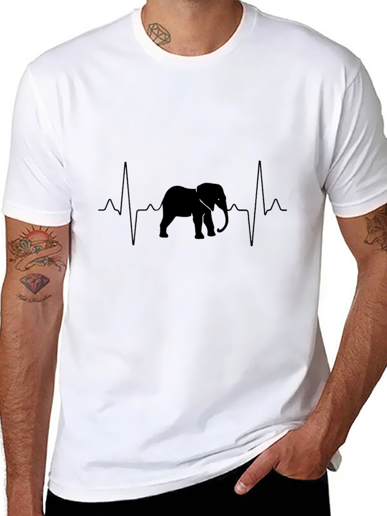 Elephant Heartbeat Graphic Black T-Shirt