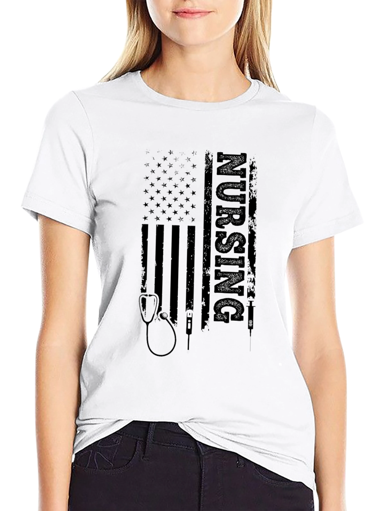 Nursing American Flag Graphic Tee