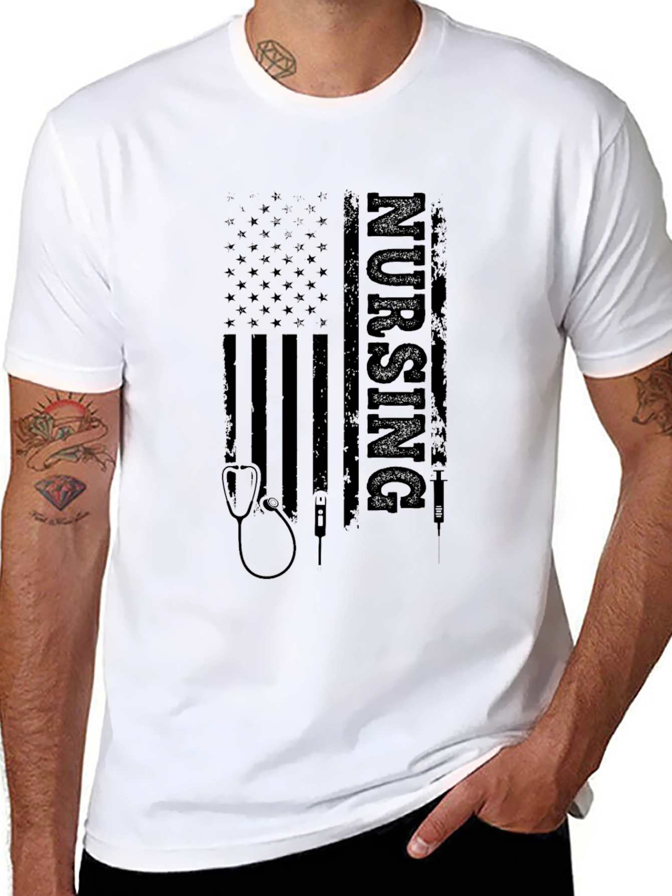 Nursing American Flag Graphic Tee
