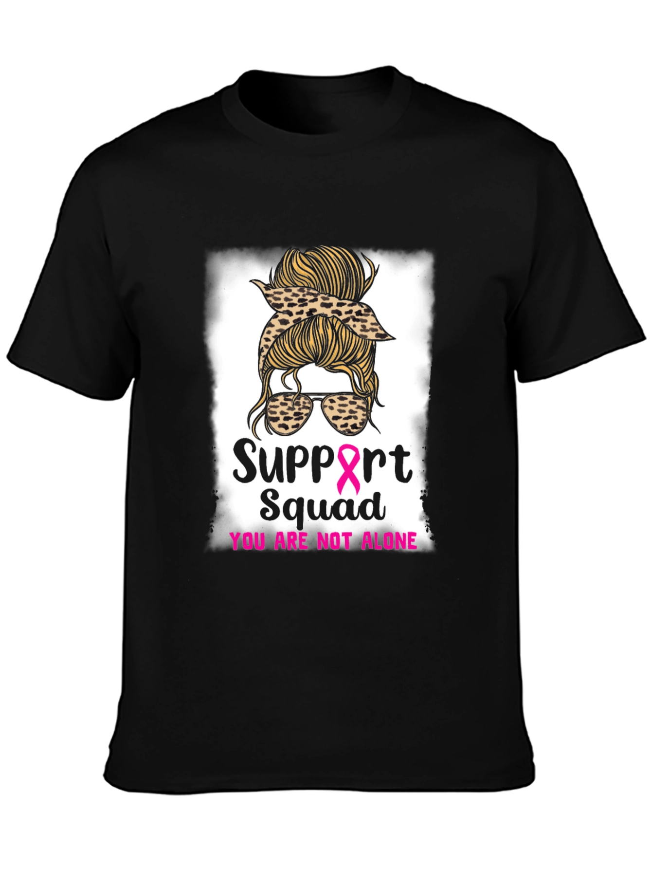 Support Squad Messy Bun Breast Cancer Awareness T-Shirt