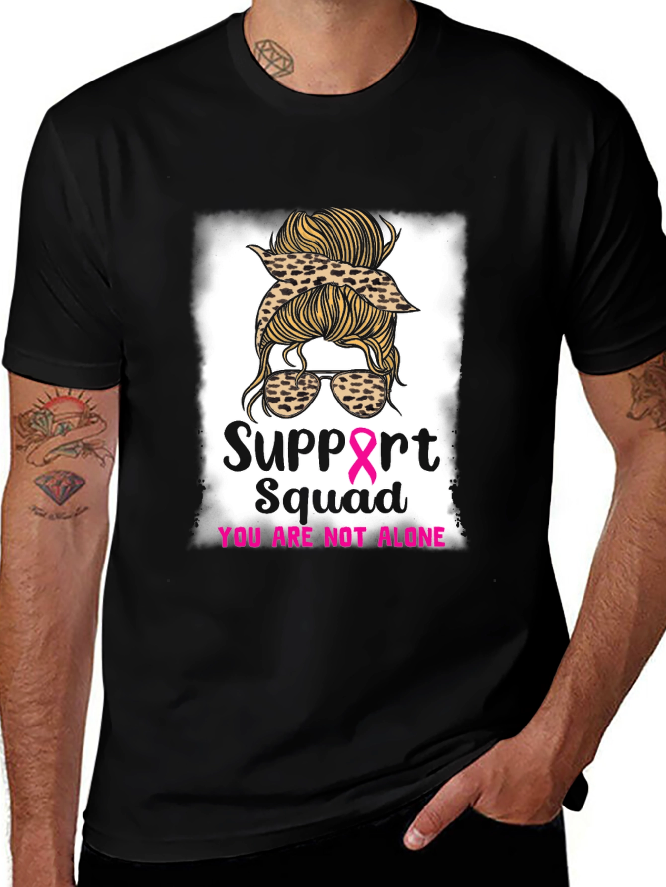 Support Squad Messy Bun Breast Cancer Awareness T-Shirt