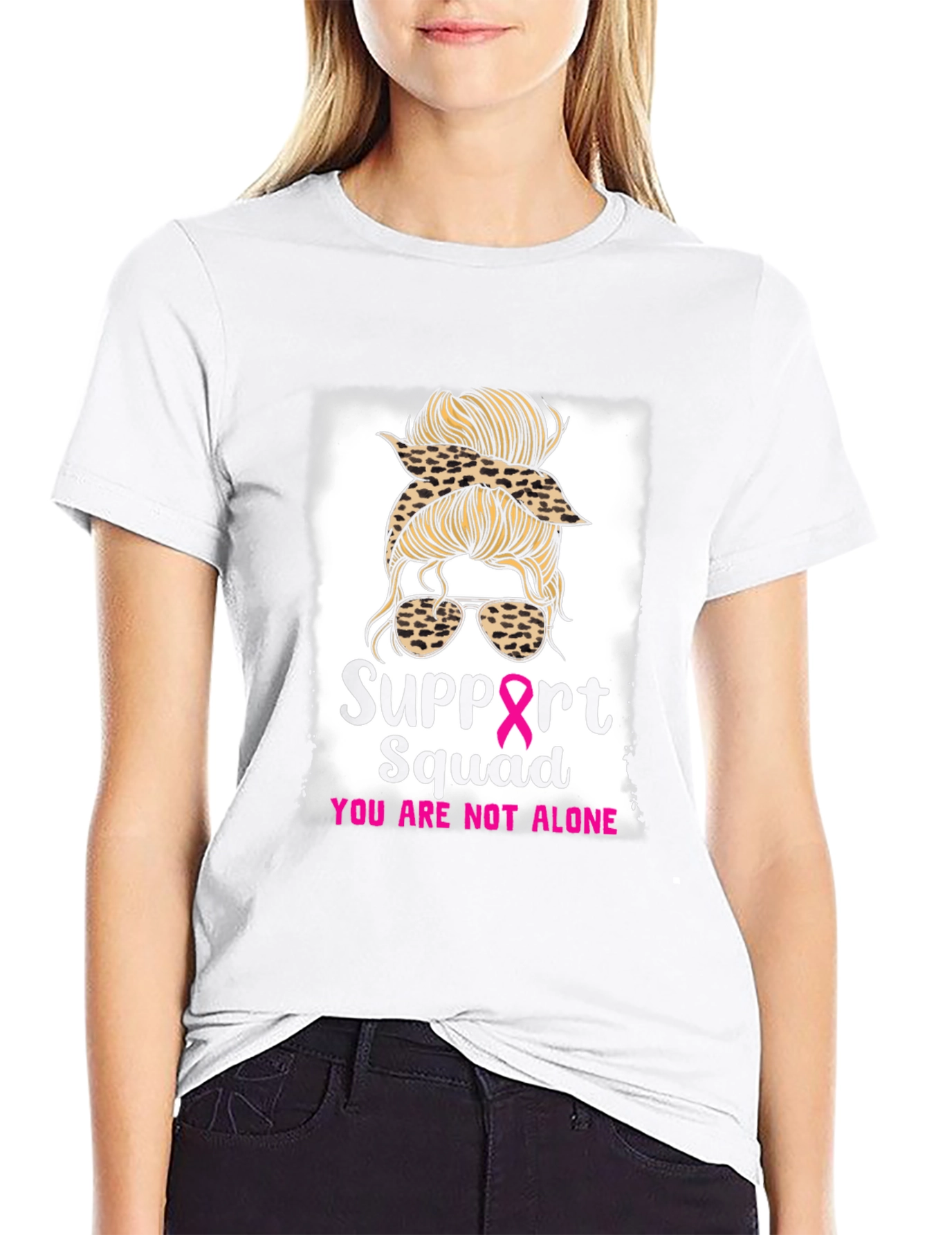 Support Squad Messy Bun Breast Cancer Awareness T-Shirt