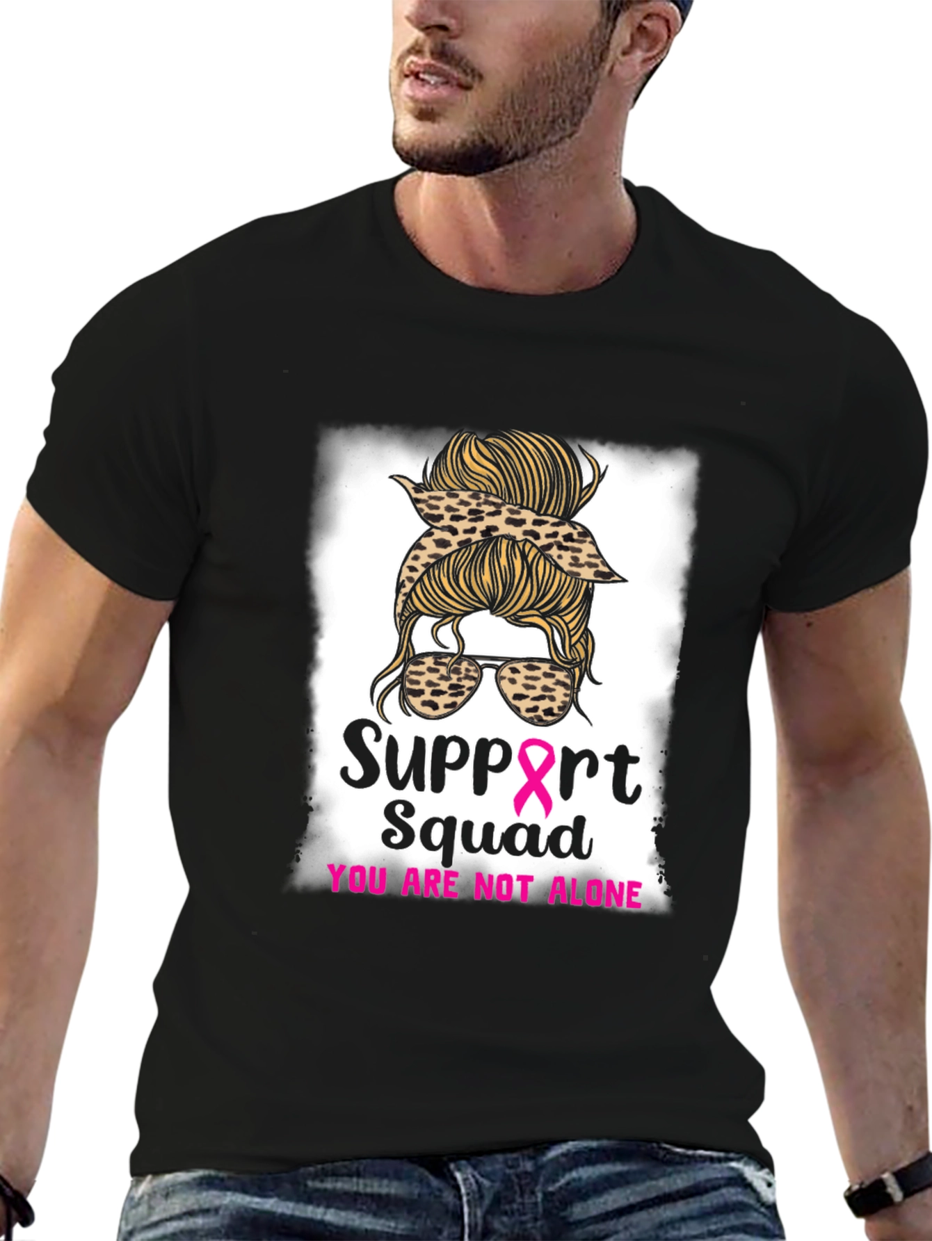 Support Squad Messy Bun Breast Cancer Awareness T-Shirt