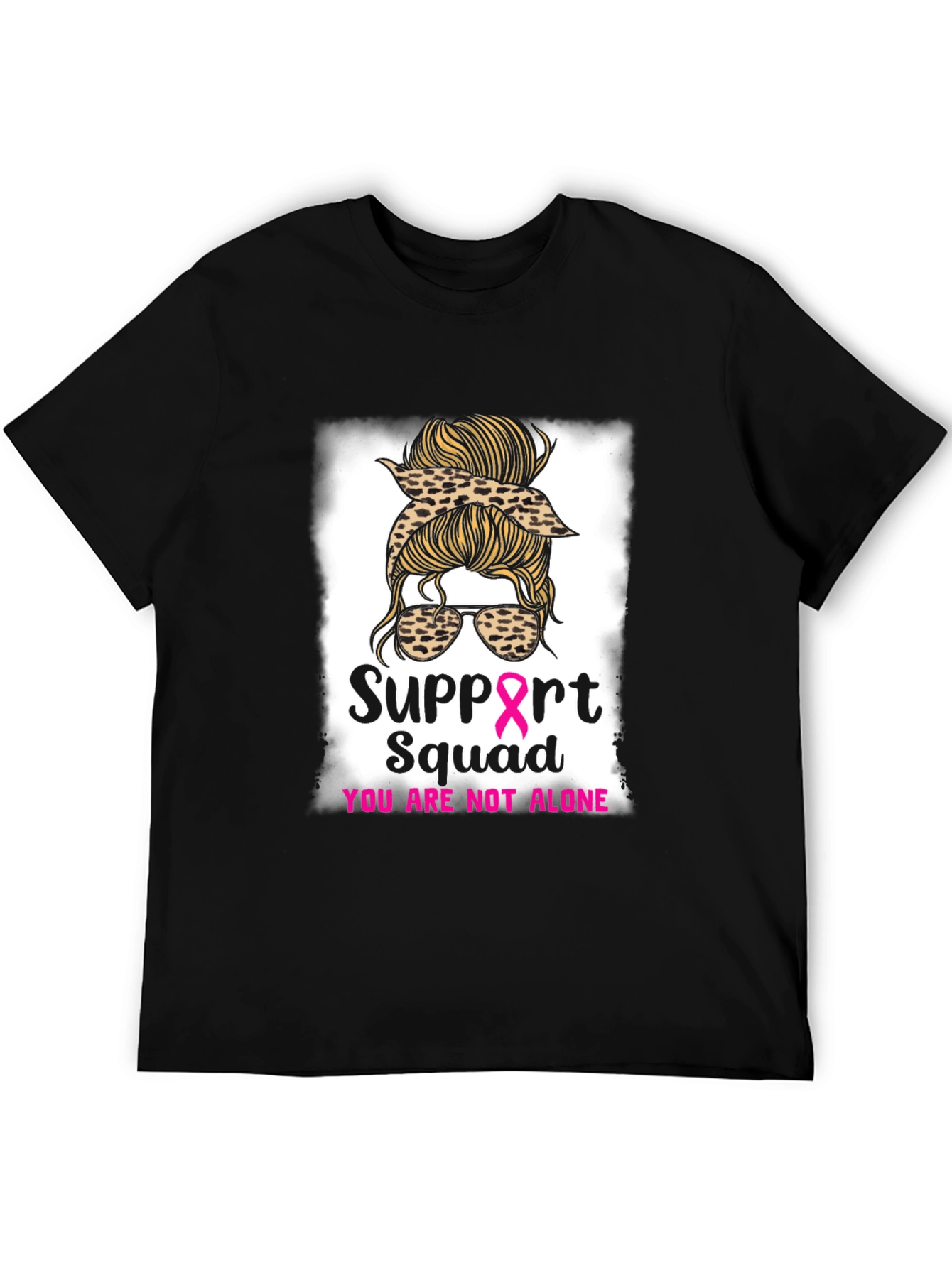Support Squad Messy Bun Breast Cancer Awareness T-Shirt