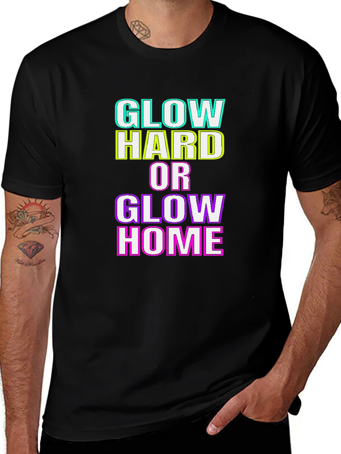 Glow Hard or Glow Home Graphic T-Shirt