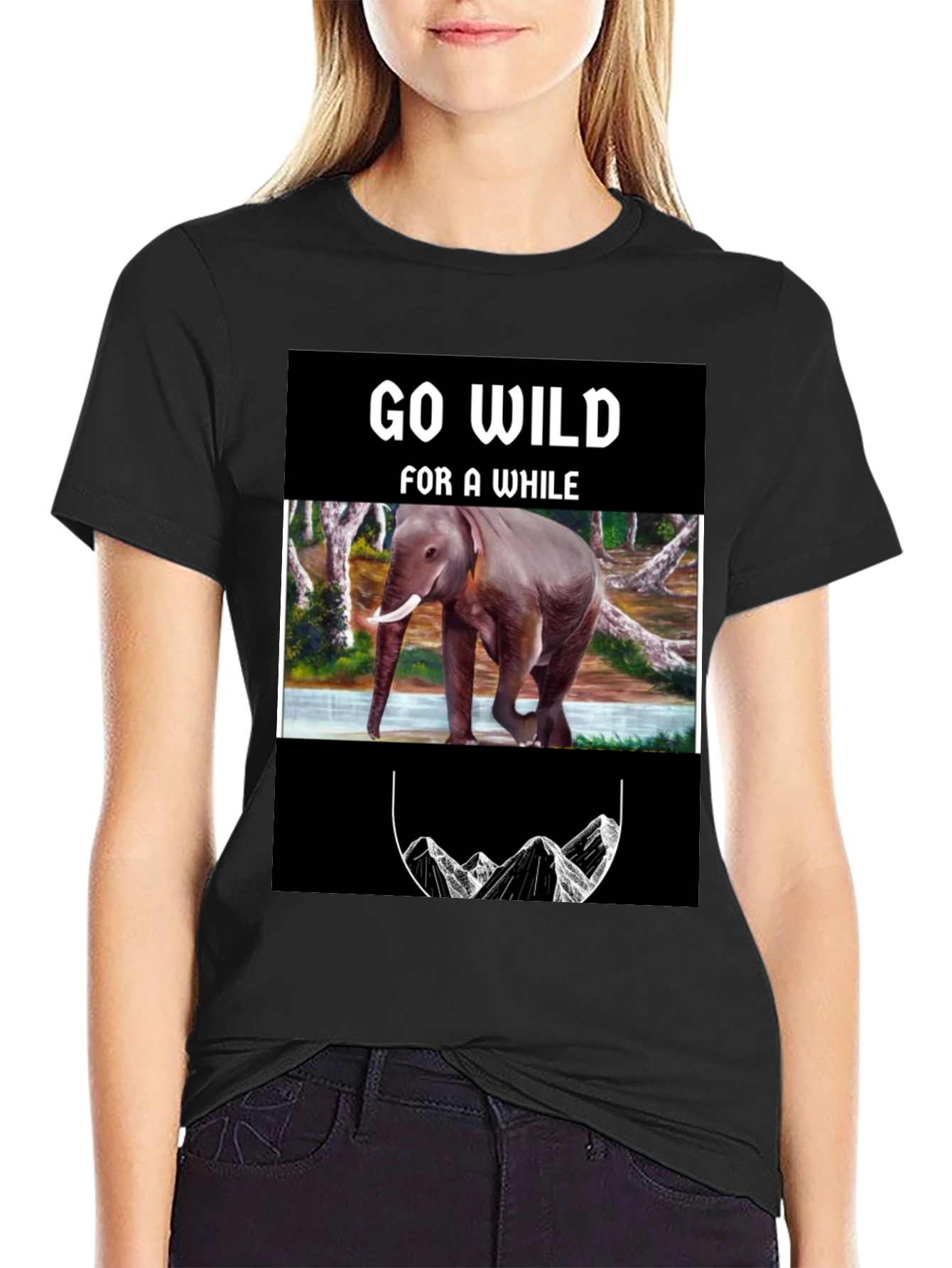 Go Wild Elephant Graphic Print T-Shirt