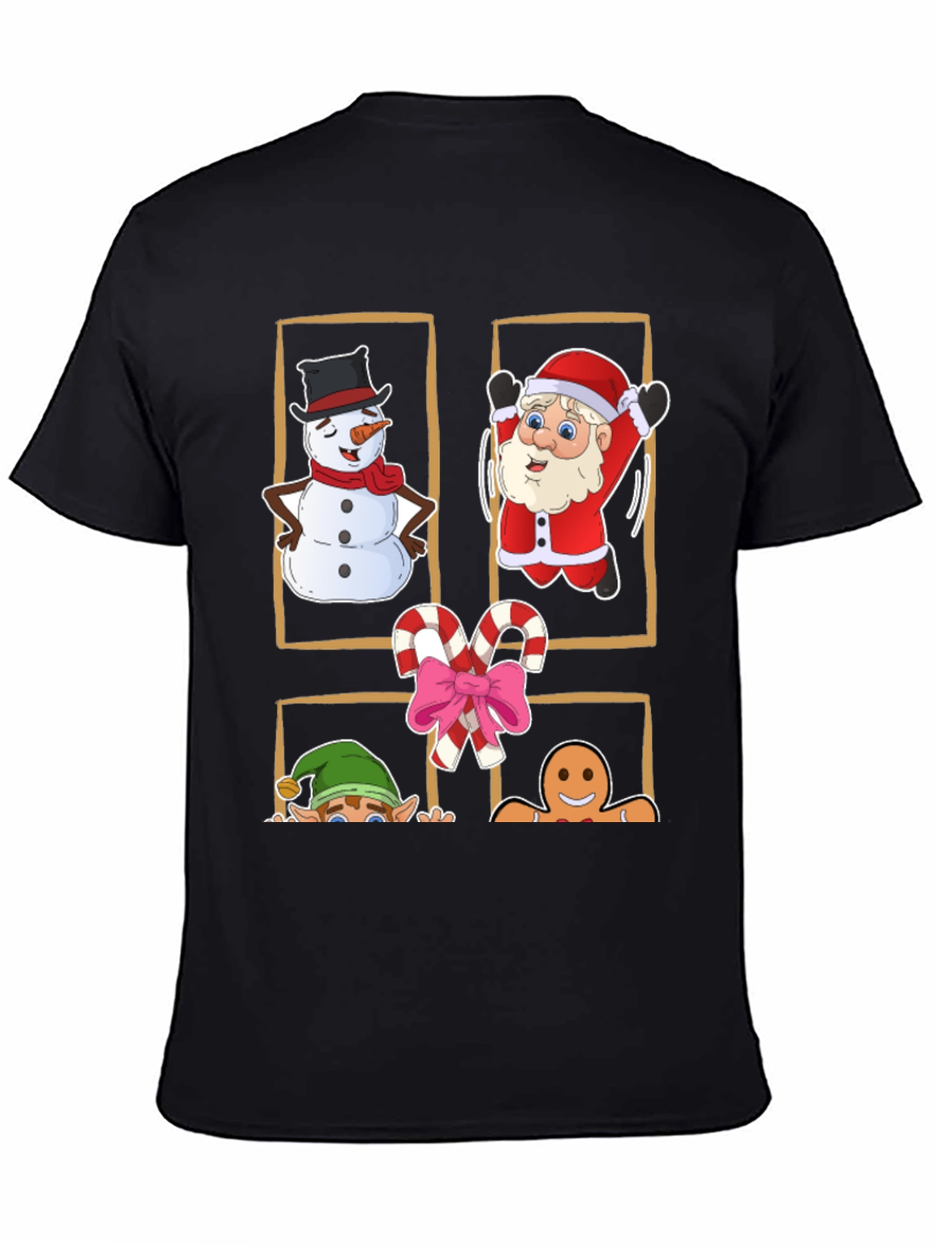 Festive Christmas Characters Black T-Shirt