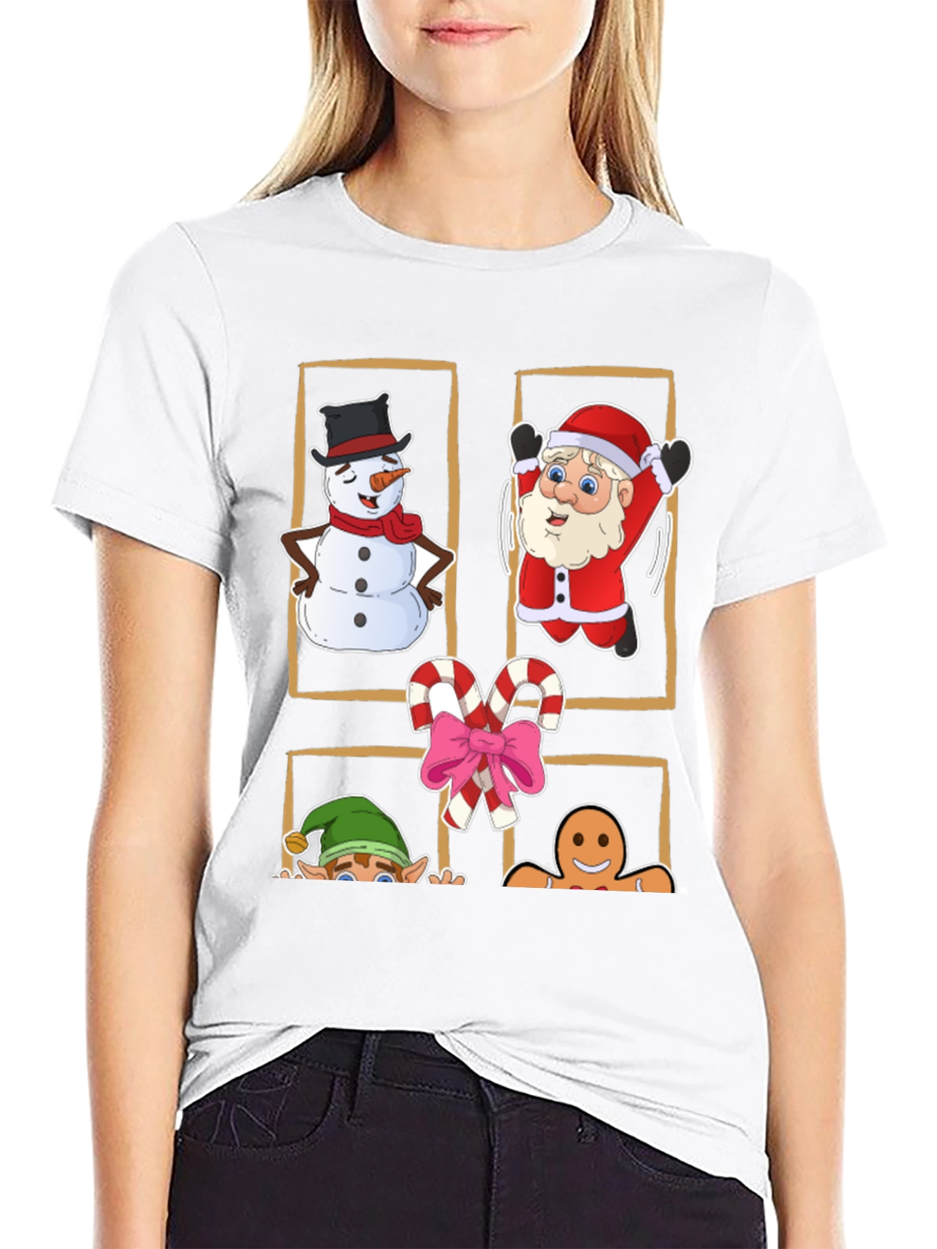 Festive Christmas Characters Black T-Shirt