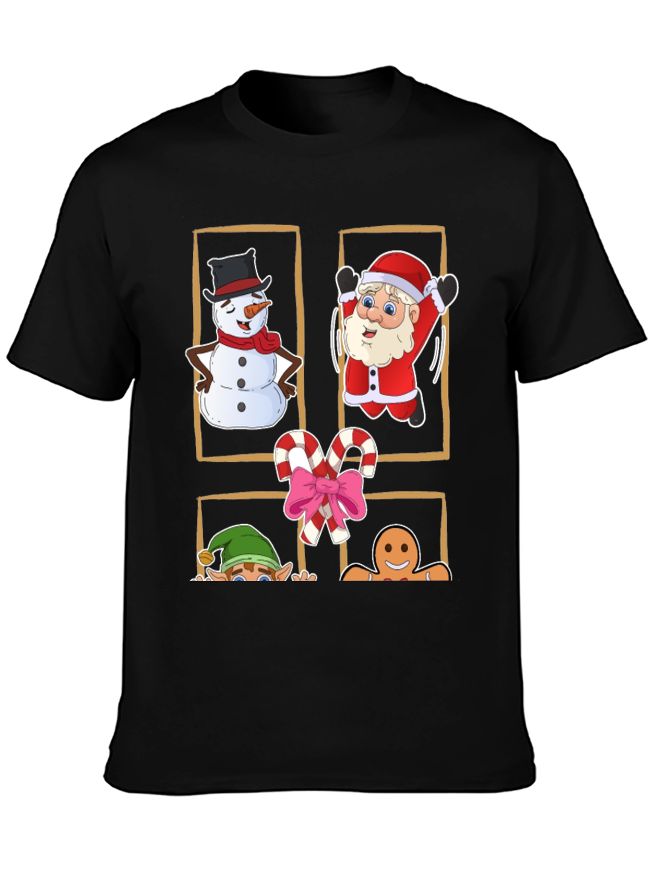 Festive Christmas Characters Black T-Shirt