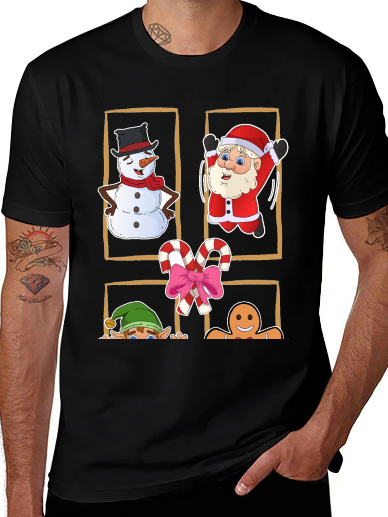 Festive Christmas Characters Black T-Shirt