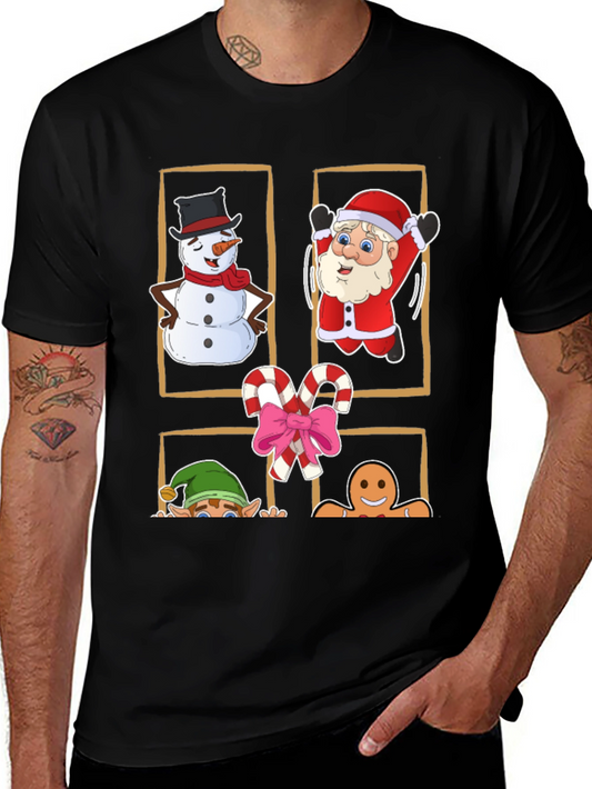 Festive Christmas Characters Black T-Shirt