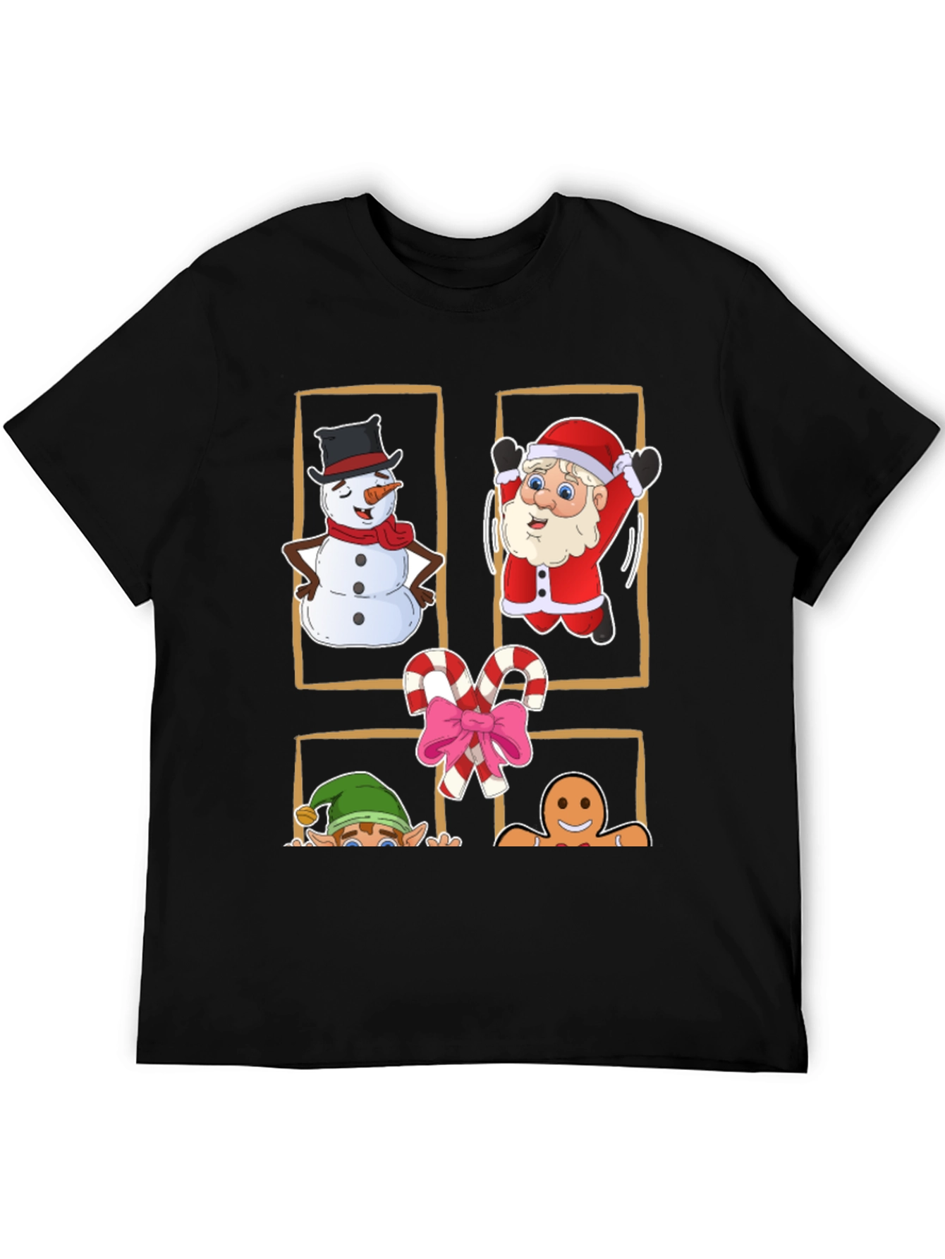Festive Christmas Characters Black T-Shirt