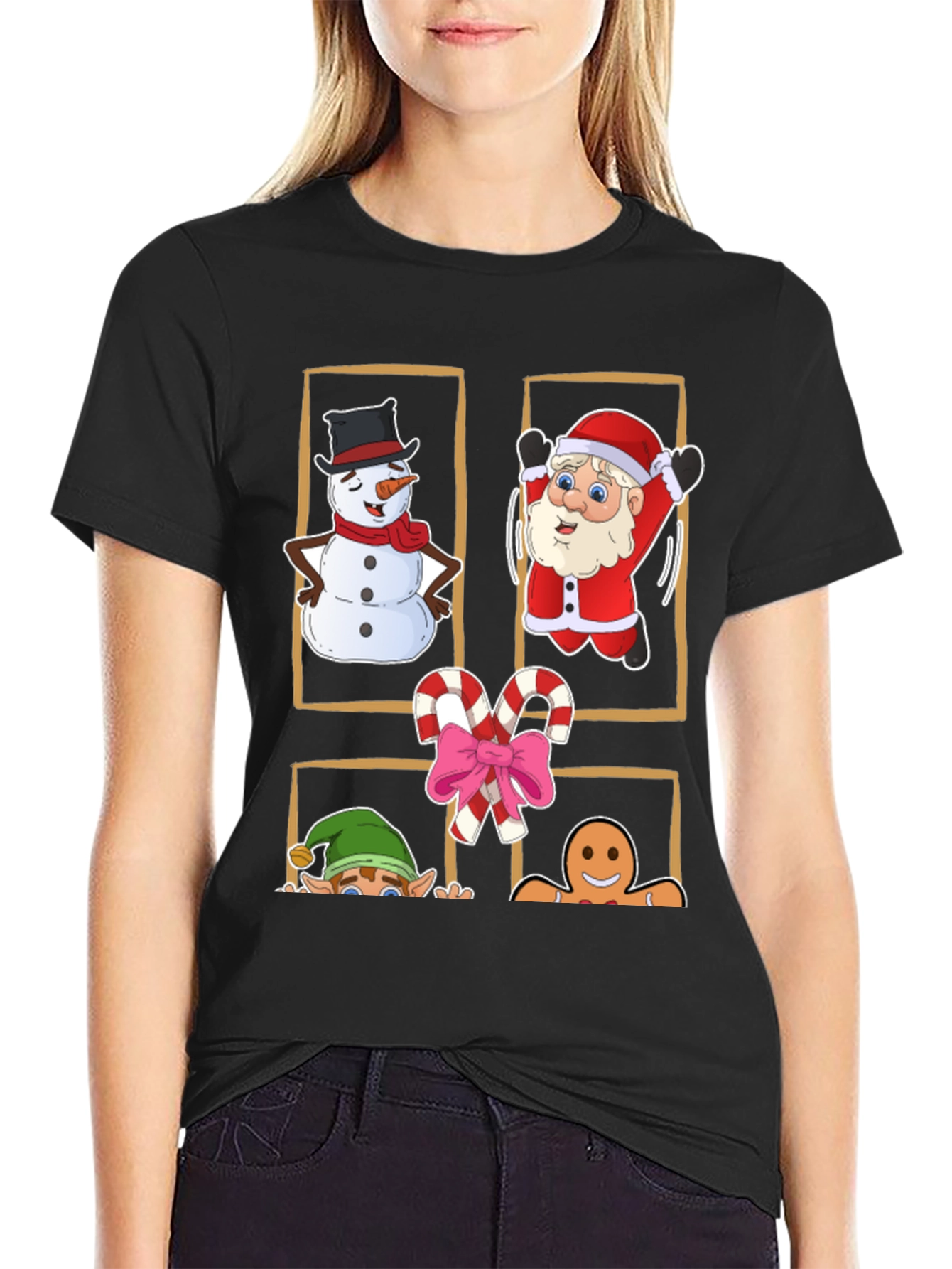 Festive Christmas Characters Black T-Shirt