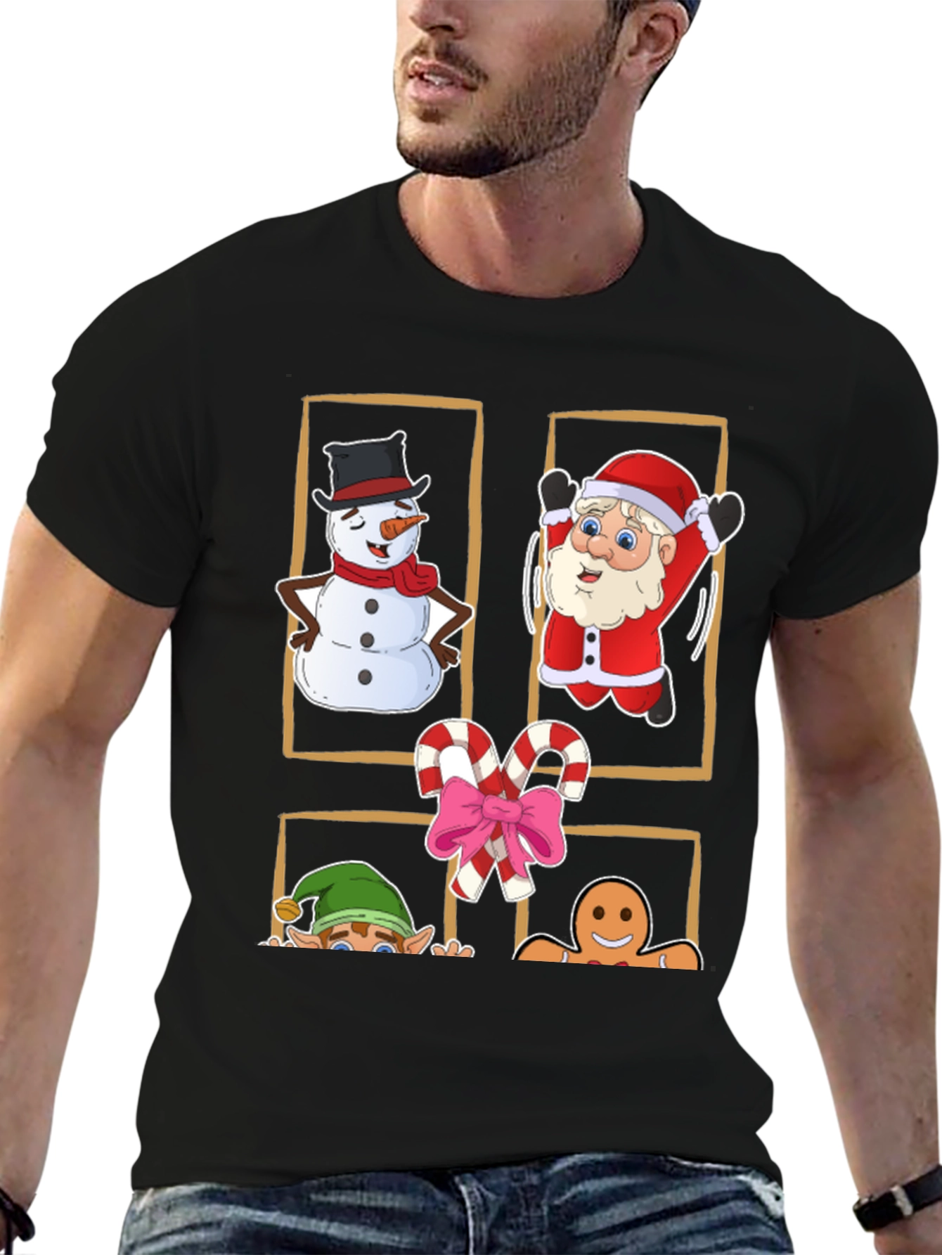 Festive Christmas Characters Black T-Shirt