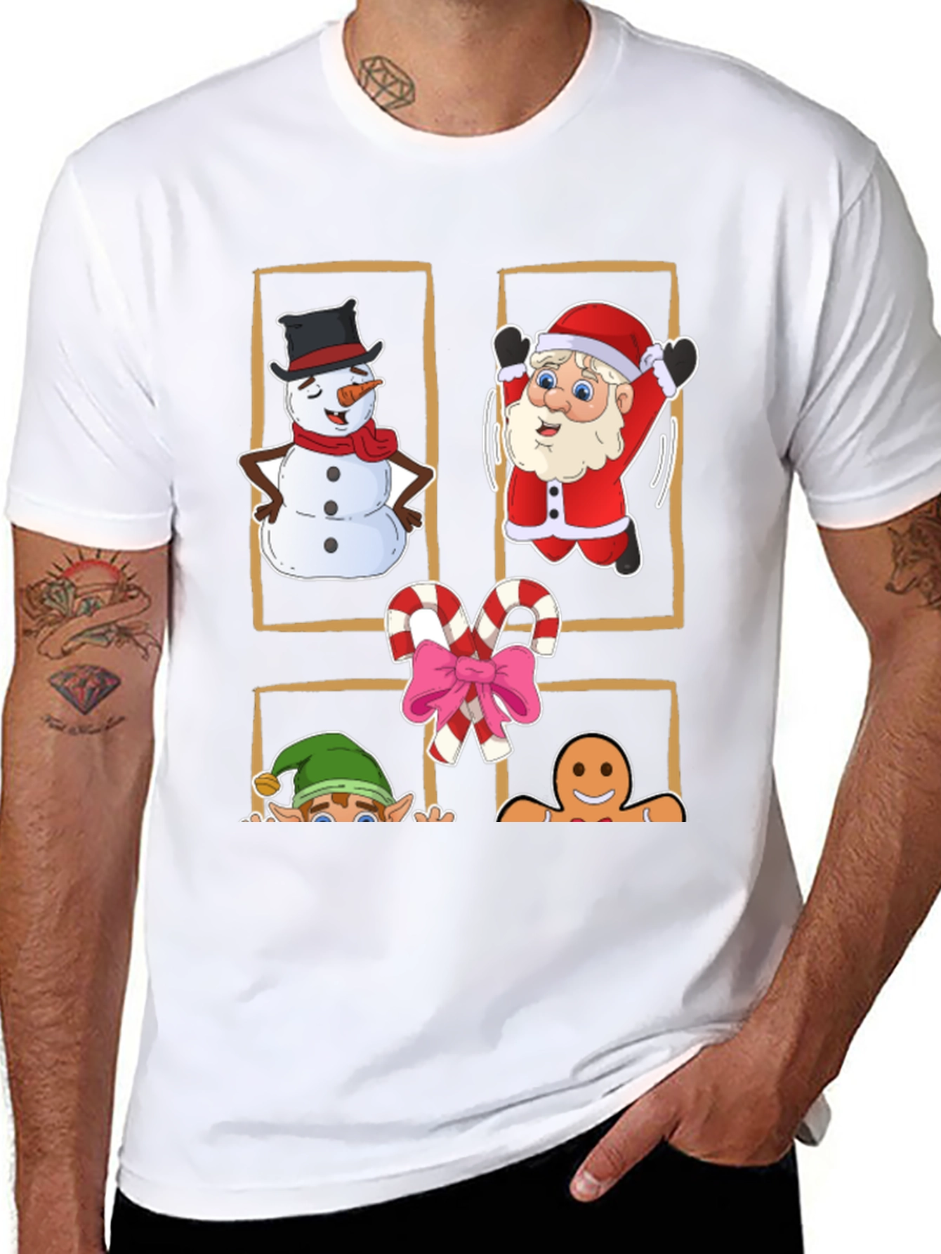 Festive Christmas Characters Black T-Shirt