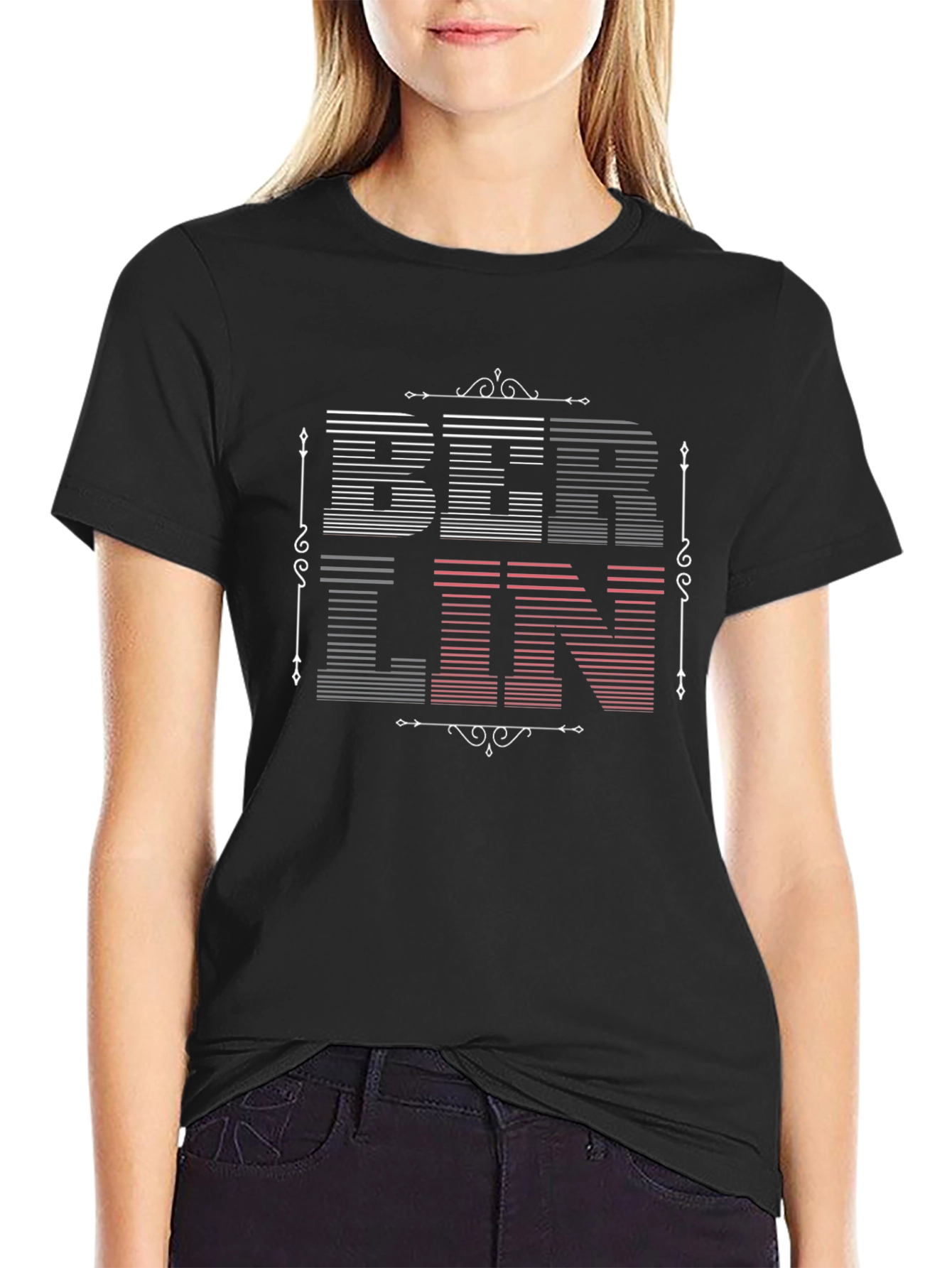 Berlin Graphic Tee - Modern Striped Text Design